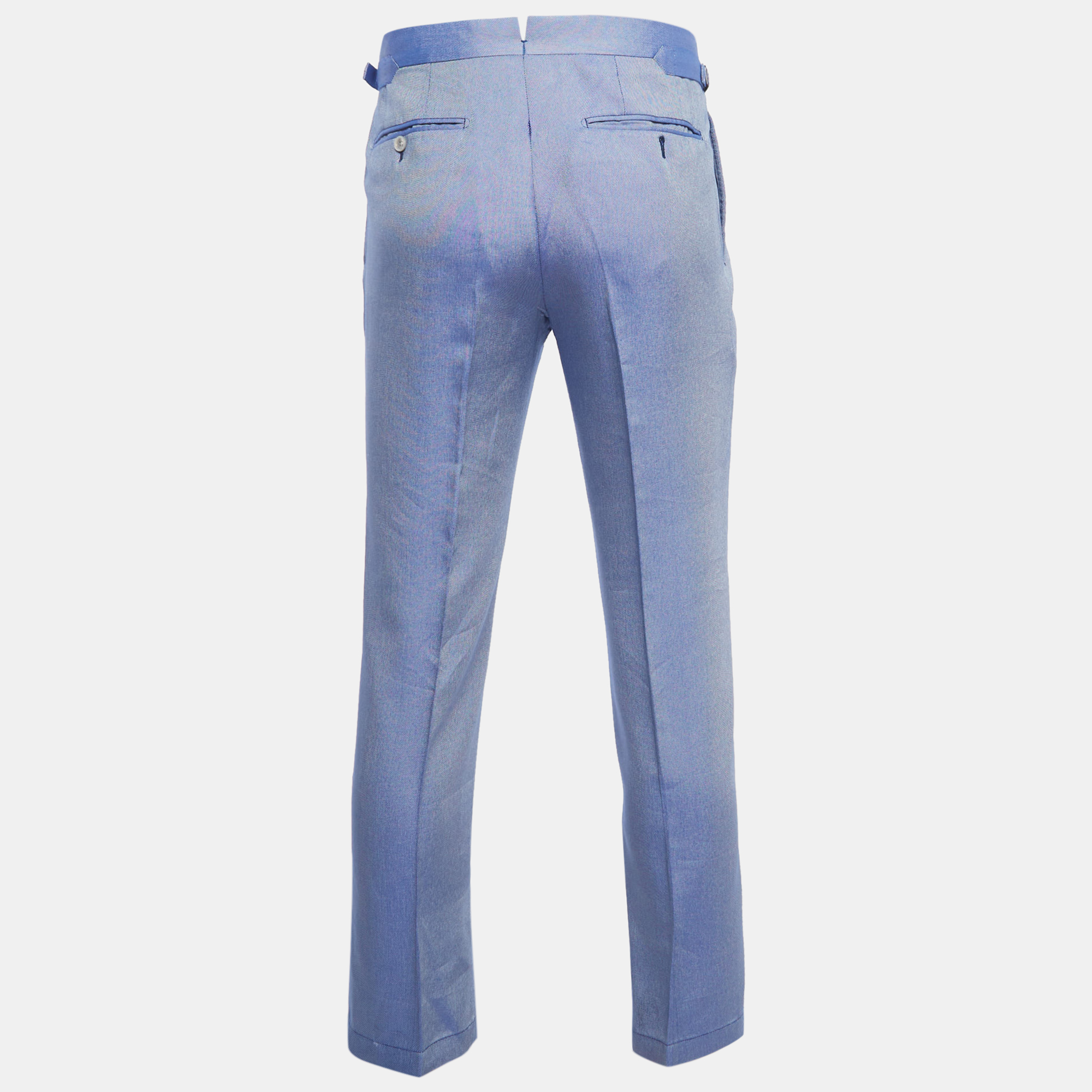 

Tom Ford Blue Chambray Silk Blend Straight Fit Trousers