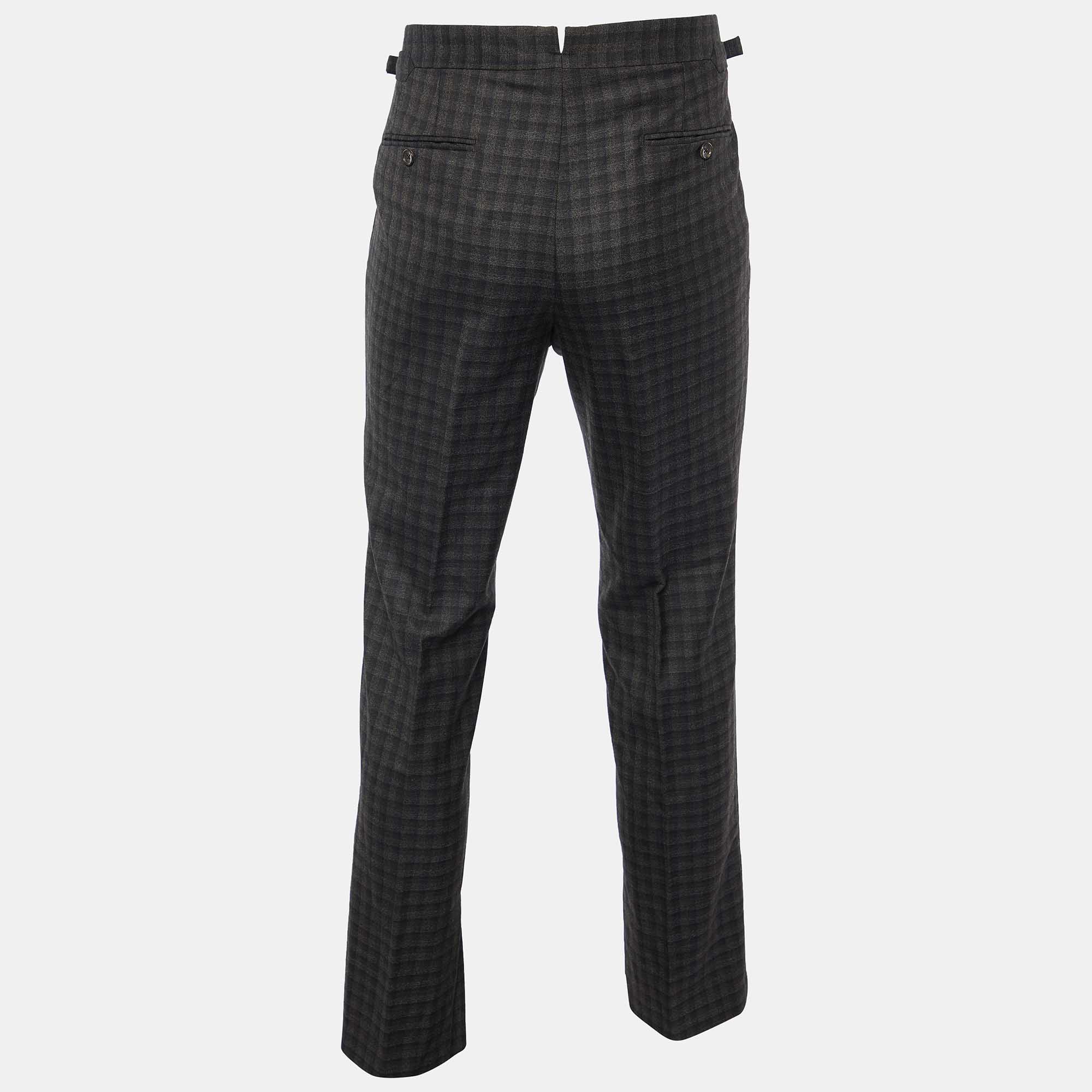 

Tom Ford Dark Brown Checked Wool Regular Fit Tailored Trousers