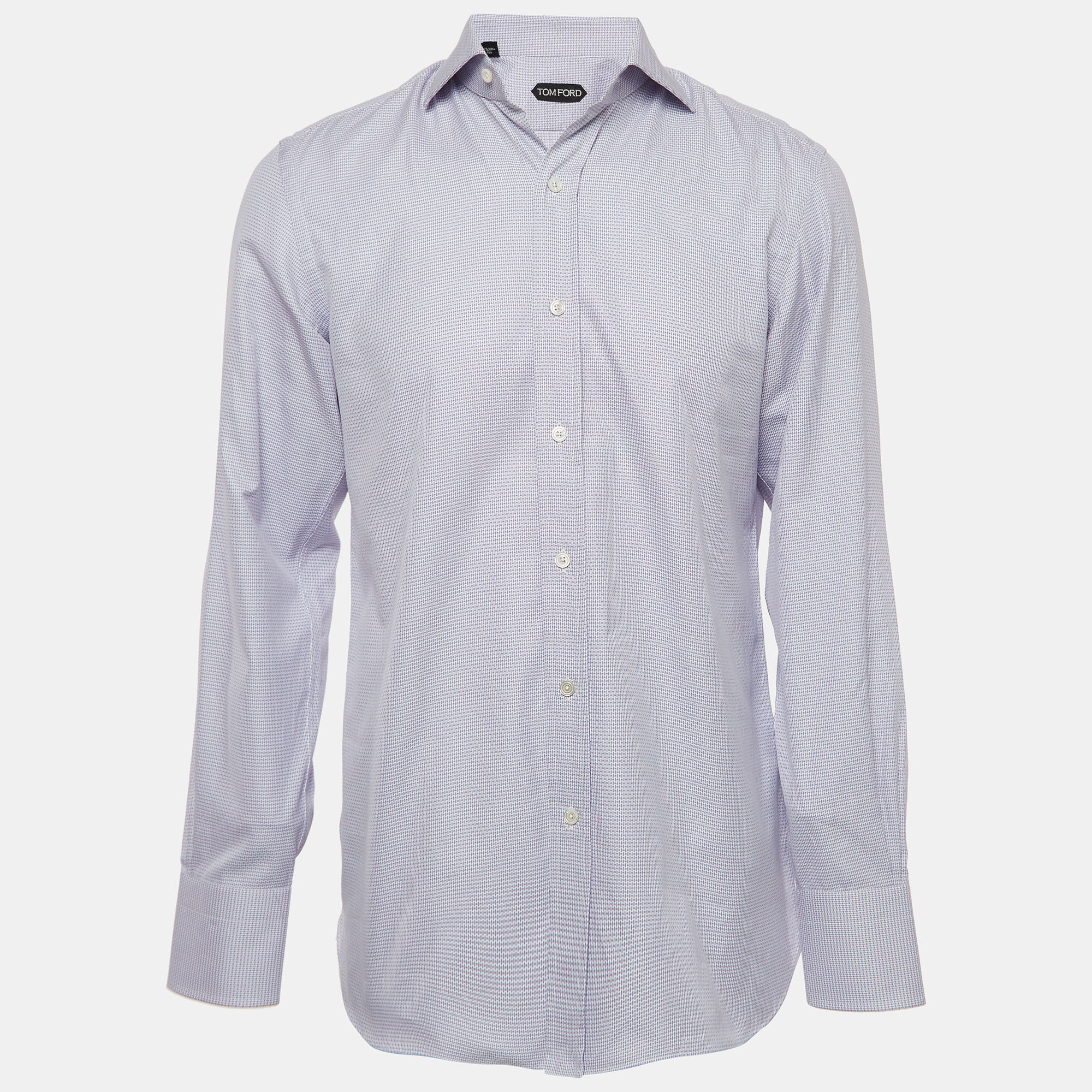 Pre-owned Tom Ford Lavender/white Textured Cotton Long Sleeve Shirt M In Purple