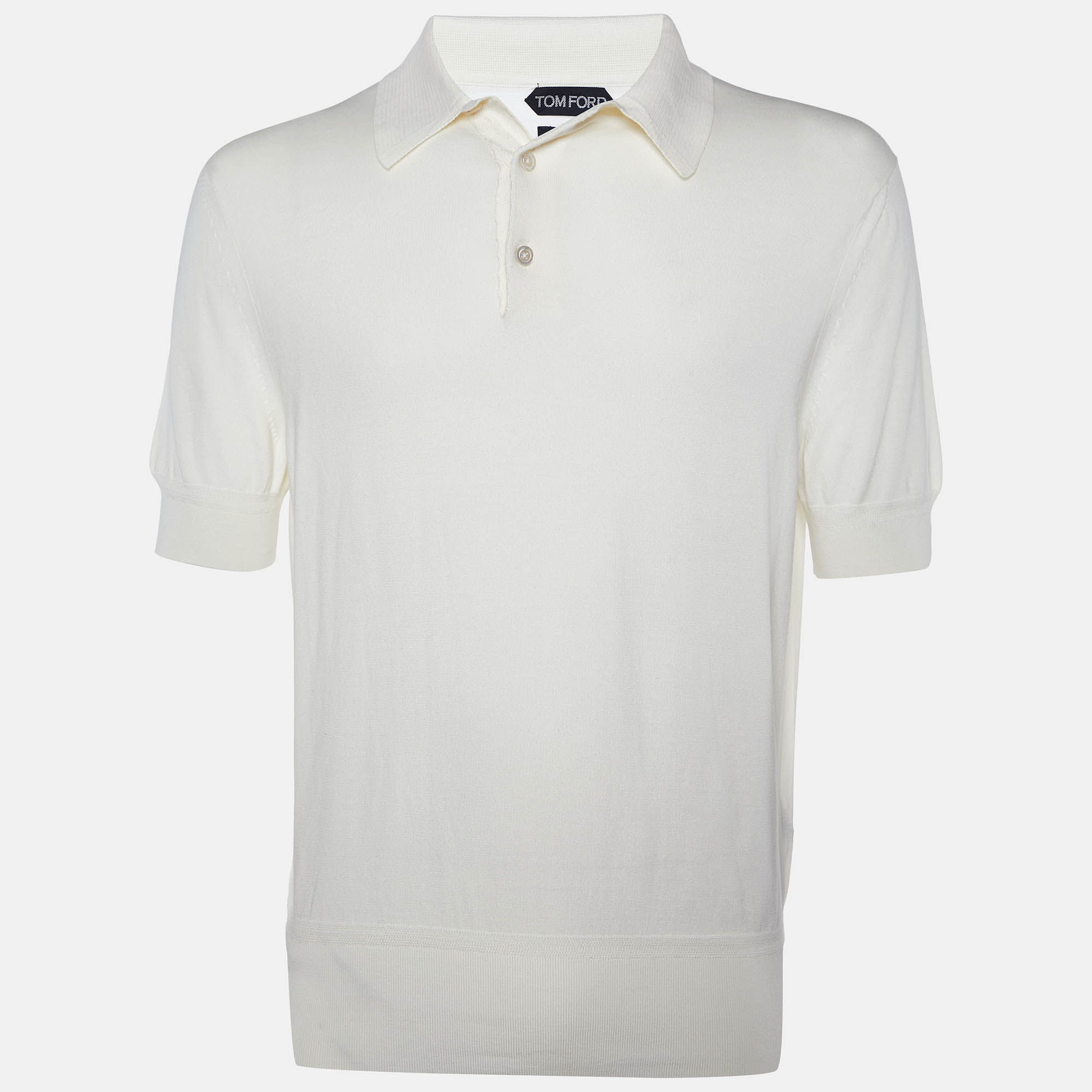 Pre-owned Tom Ford Cream Cotton Knit Polo T-shirt Xl