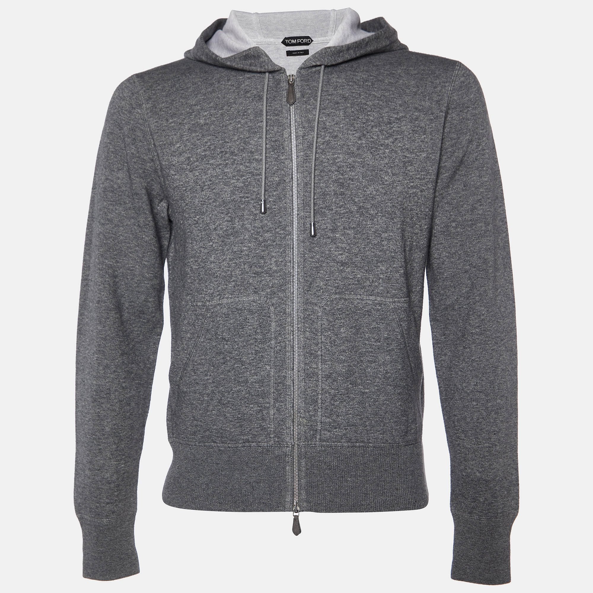 

Tom Ford Grey Cotton Knit Zip Front Hooded Jacket