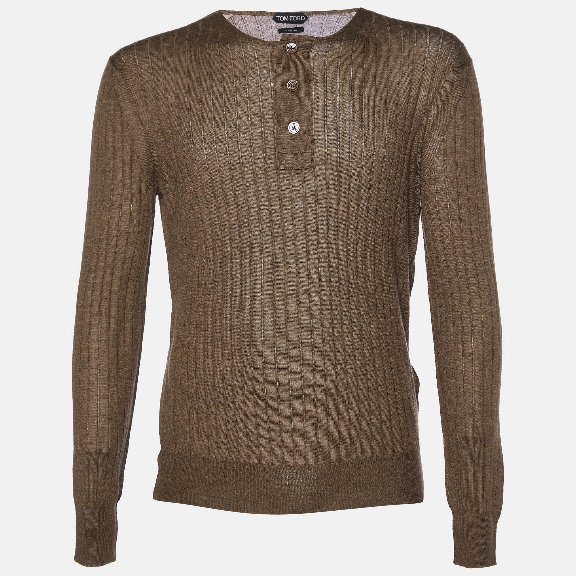 Pre-owned Tom Ford Brown Cashmere Knit Long Sleeve T-shirt Xl