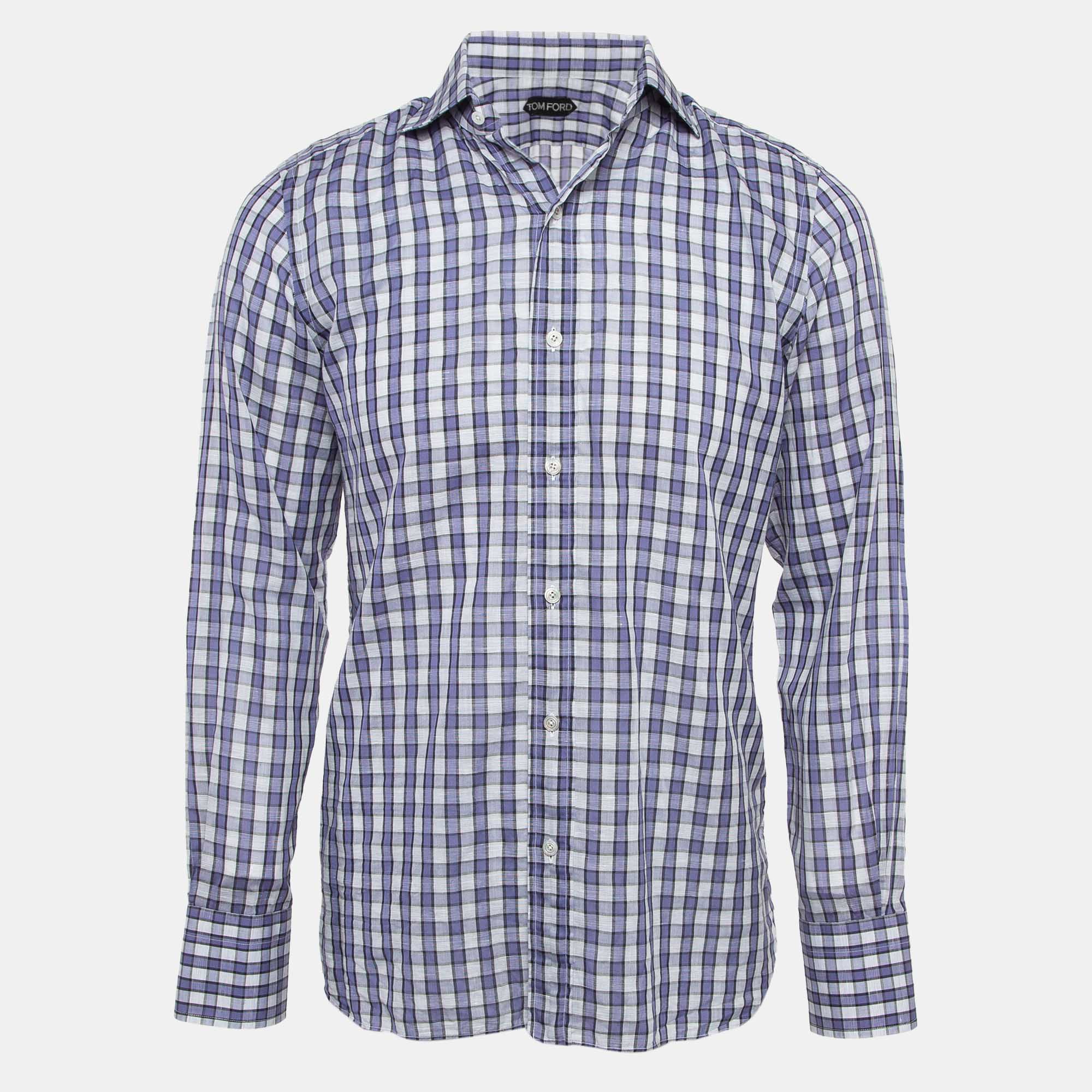Blue Checked Cotton Long Sleeve Shirt