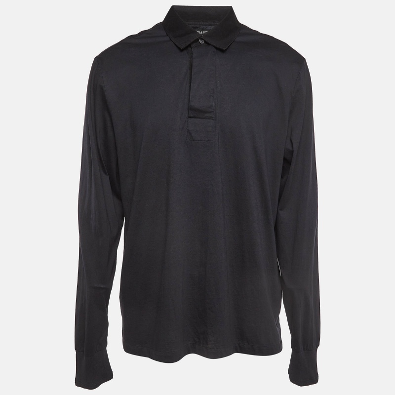 

Tom Ford Black Jersey Long Sleeve Polo T-Shirt 4XL