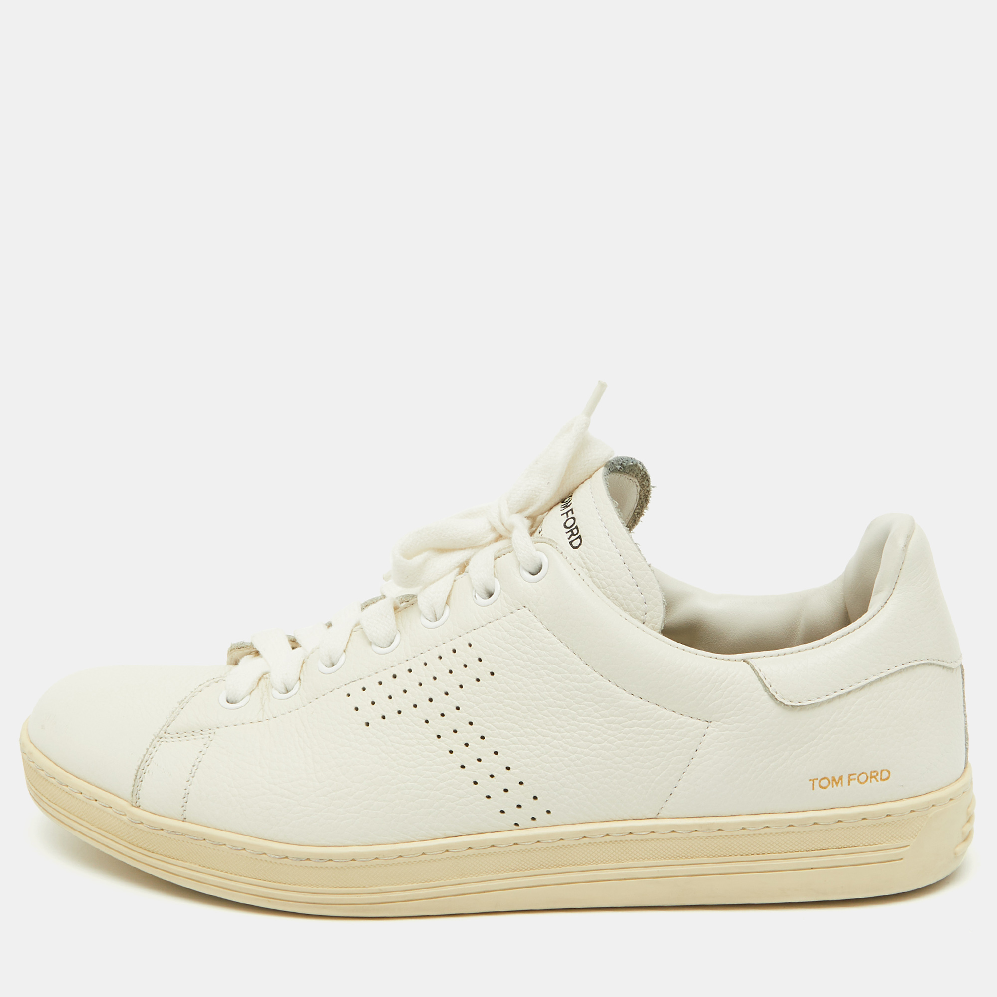 

Tom Ford White Leather Perforated Logo Low Top Sneakers Size 44.5