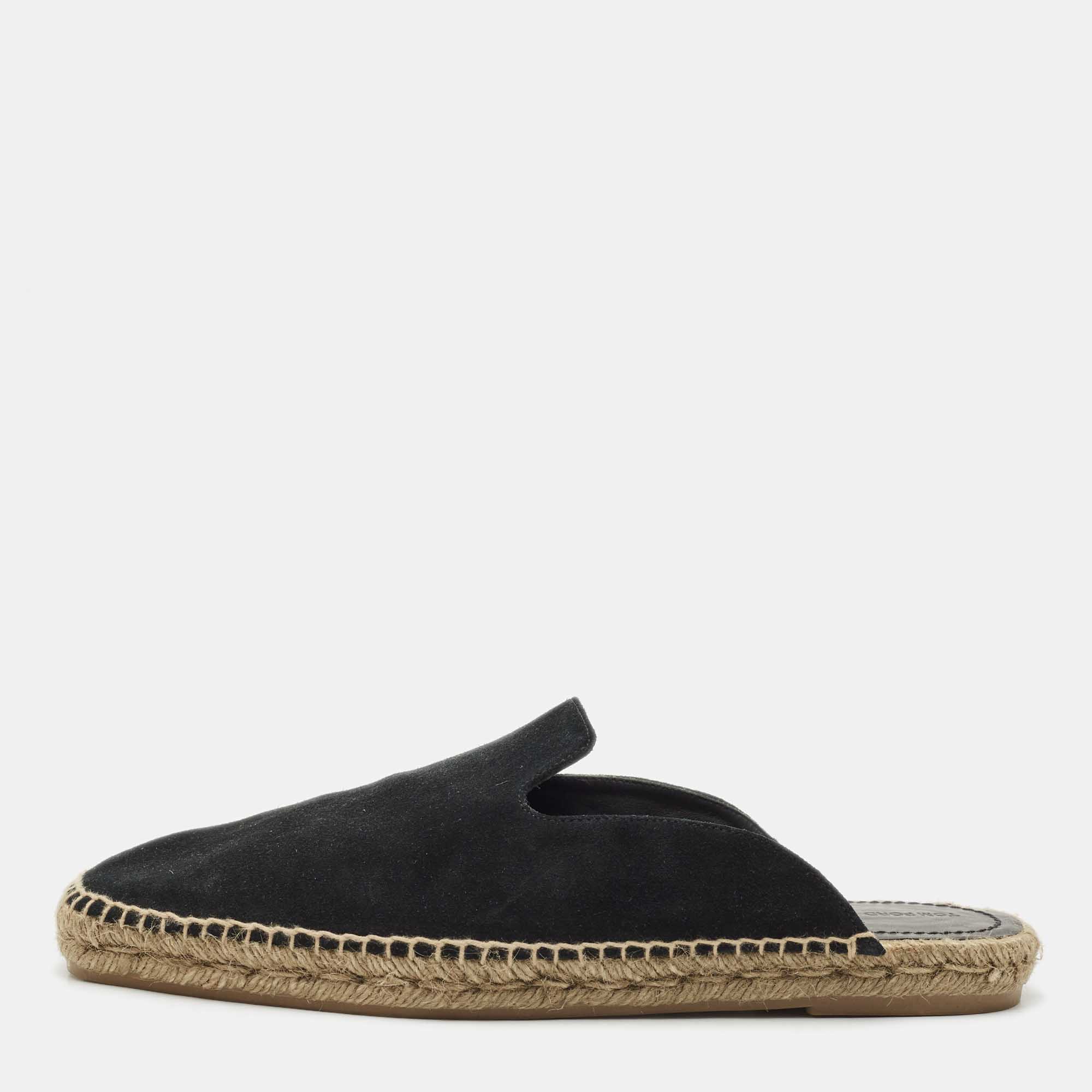 

Tom Ford Black Suede Espadrille Flat Mules Size 44