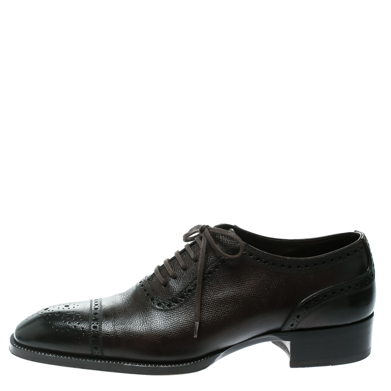 

Tom Ford Brown Leather Gianni Brogue Austin Cap Toe Oxfords Size