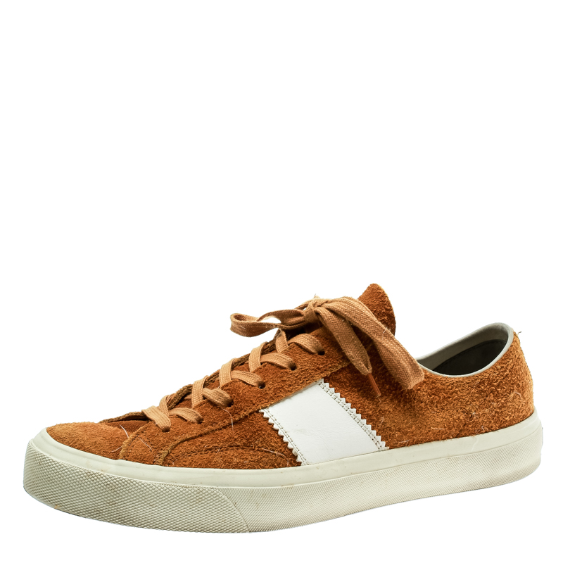 Tom Ford Tan Brown Suede And Leather Cambridge Lace Up Sneakers Size 42