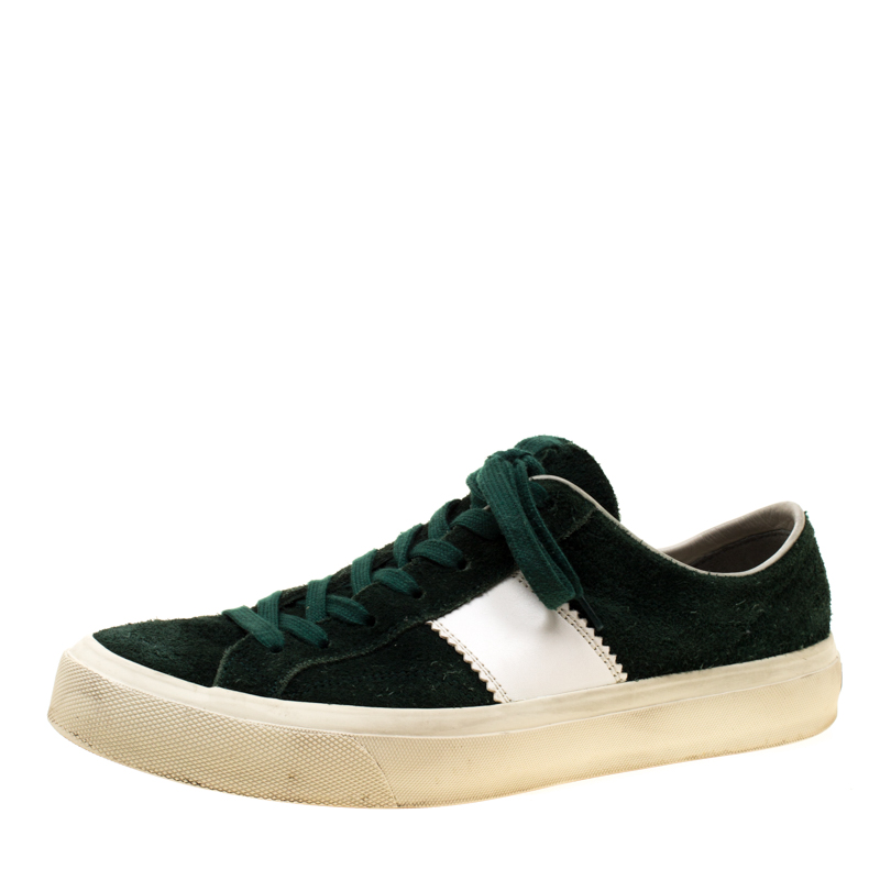 Tom Ford Green Suede Cambridge Lace Up Sneakers Size 42