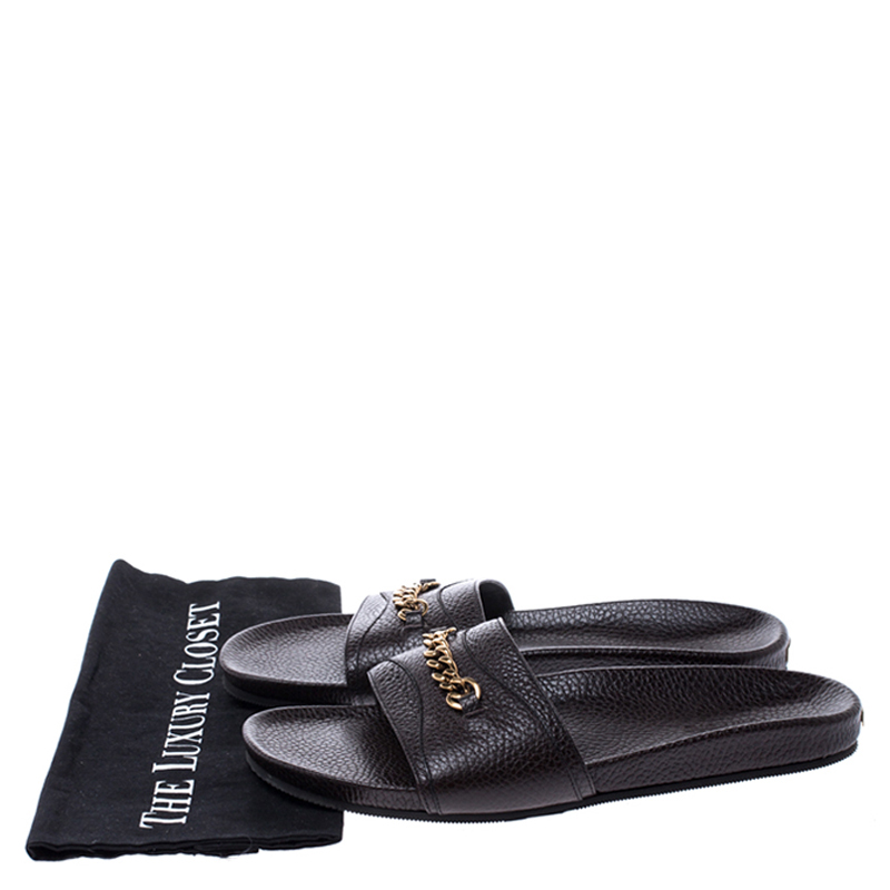 Tom Ford Brown Textured Leather Churchill Chain Slides Size 41 Tom Ford |  TLC