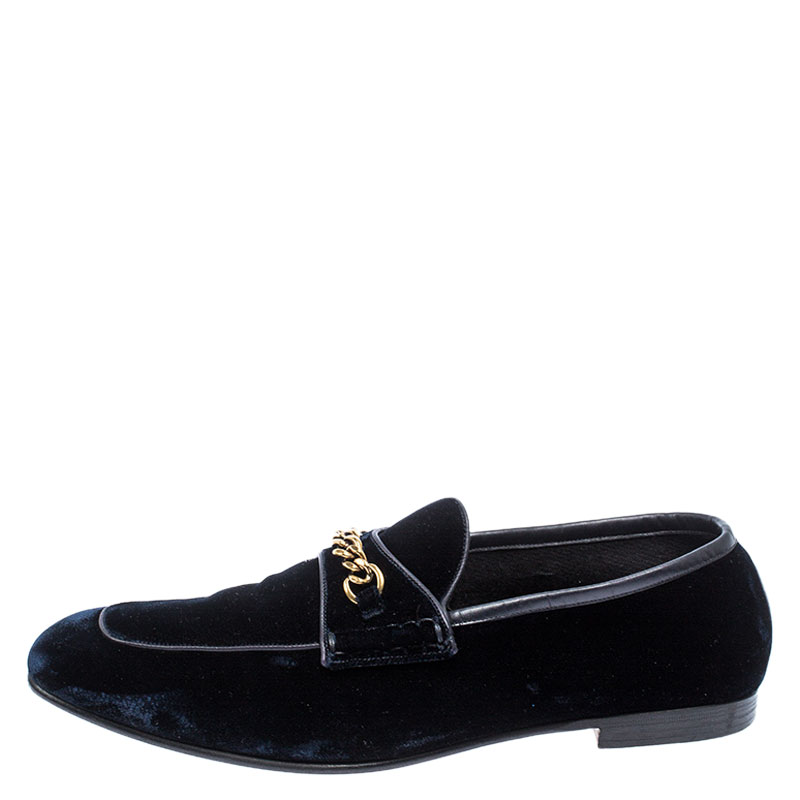 

Tom Ford Navy Blue Velvet York Chain Loafers Size