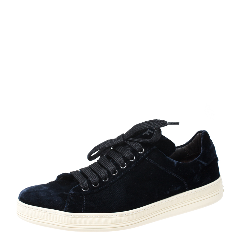 Tom Ford Dark Blue Velvet Russell Low Top Sneakers Size 42.5