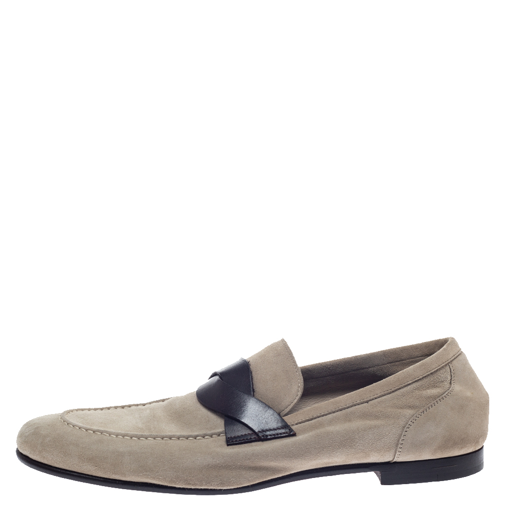 

Tom Ford Two Tone Suede Leather Twist Band Elkan Loafer Size, Beige