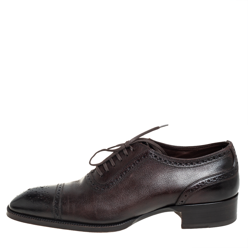 

Tom Ford Brown Brogue Leather Lace Up Oxford Size