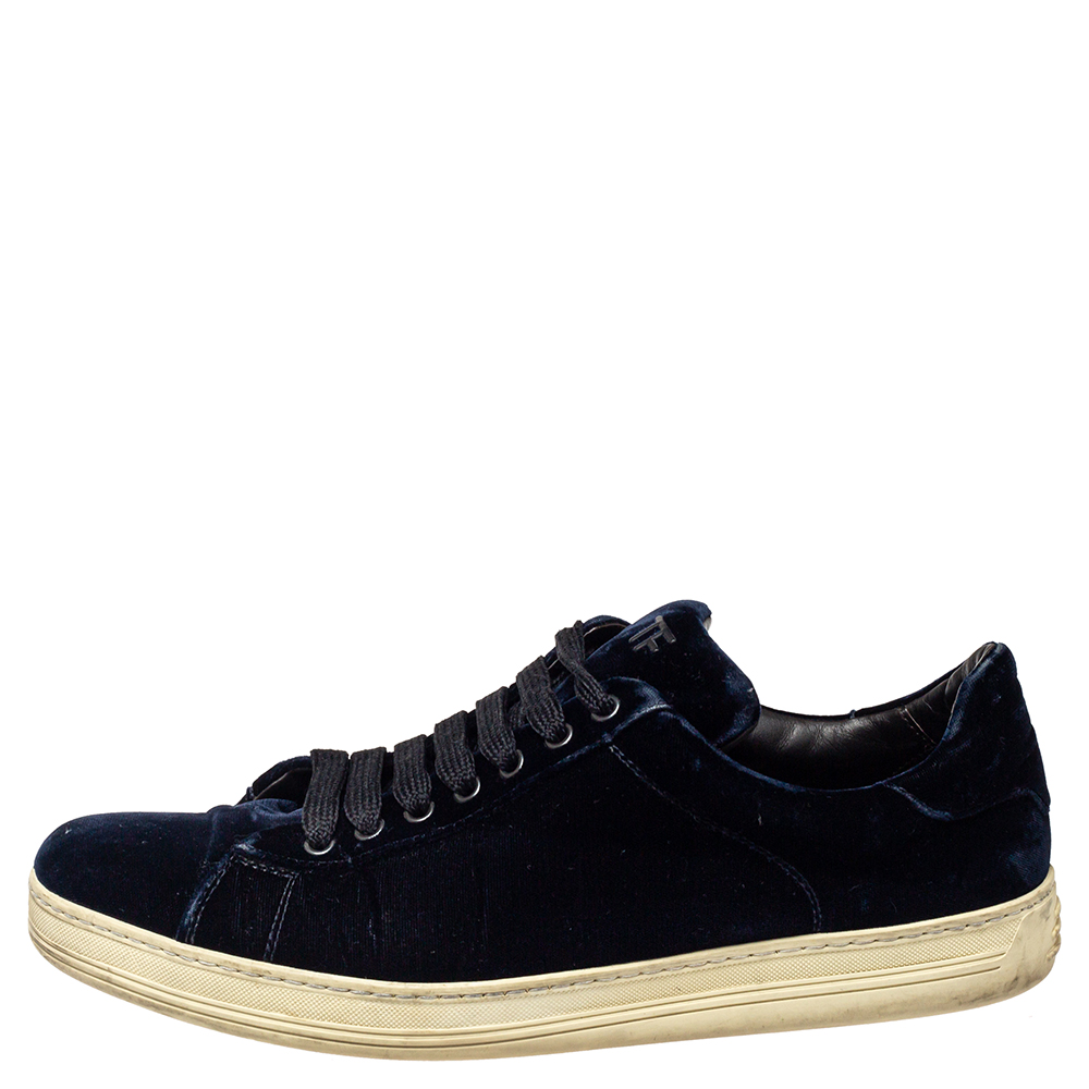 

Tom Ford Dark Blue Velvet Russell Low Top Sneakers Size