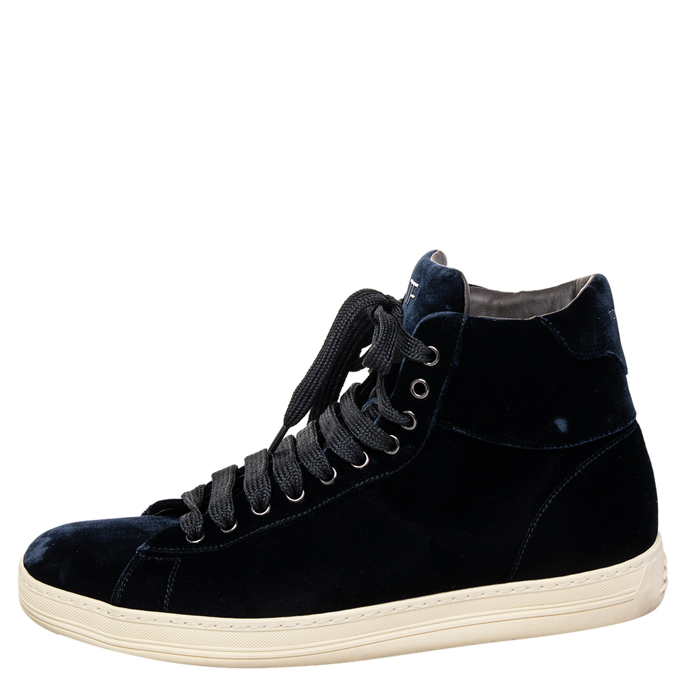 

Tom Ford Navy Blue Velvet High Top Sneakers Size