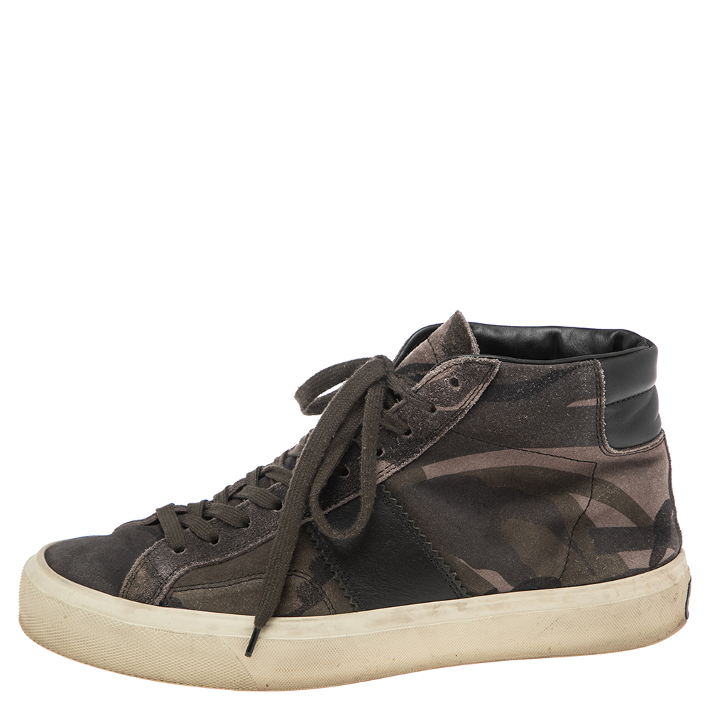 

Tom Ford Green/Brown Suede And Leather Cambridge High Top Sneakers Size