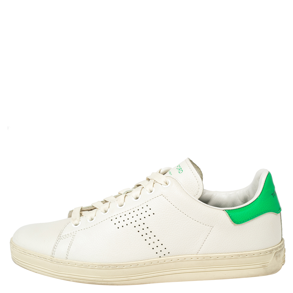 

Tom Ford White Warwick Perforated Leather Low-Top Sneakers Size