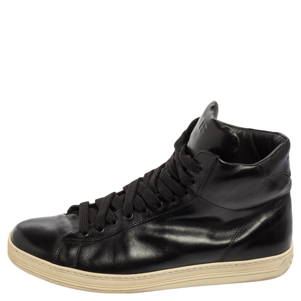 

Tom Ford Black Leather High Top Sneakers Size
