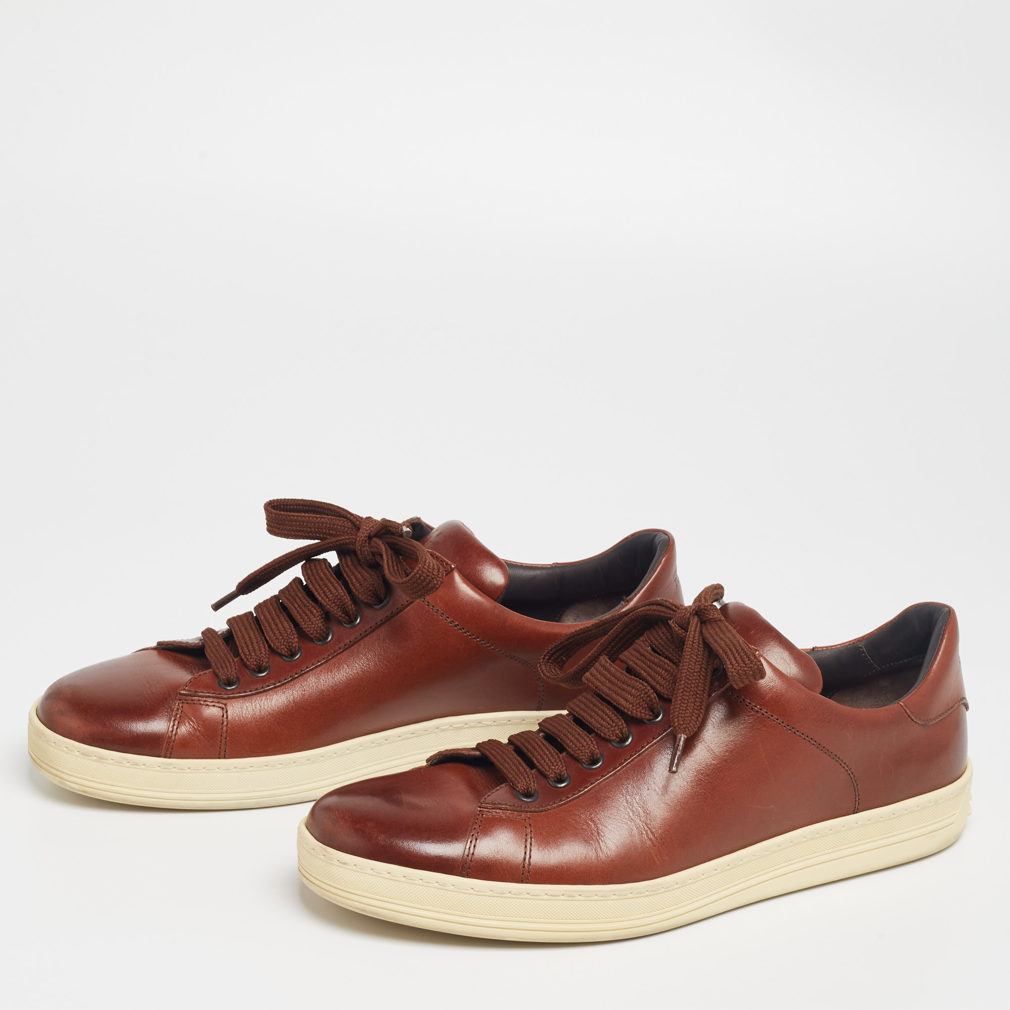 

Tom Ford Brown Leather Low-Top Sneakers Size