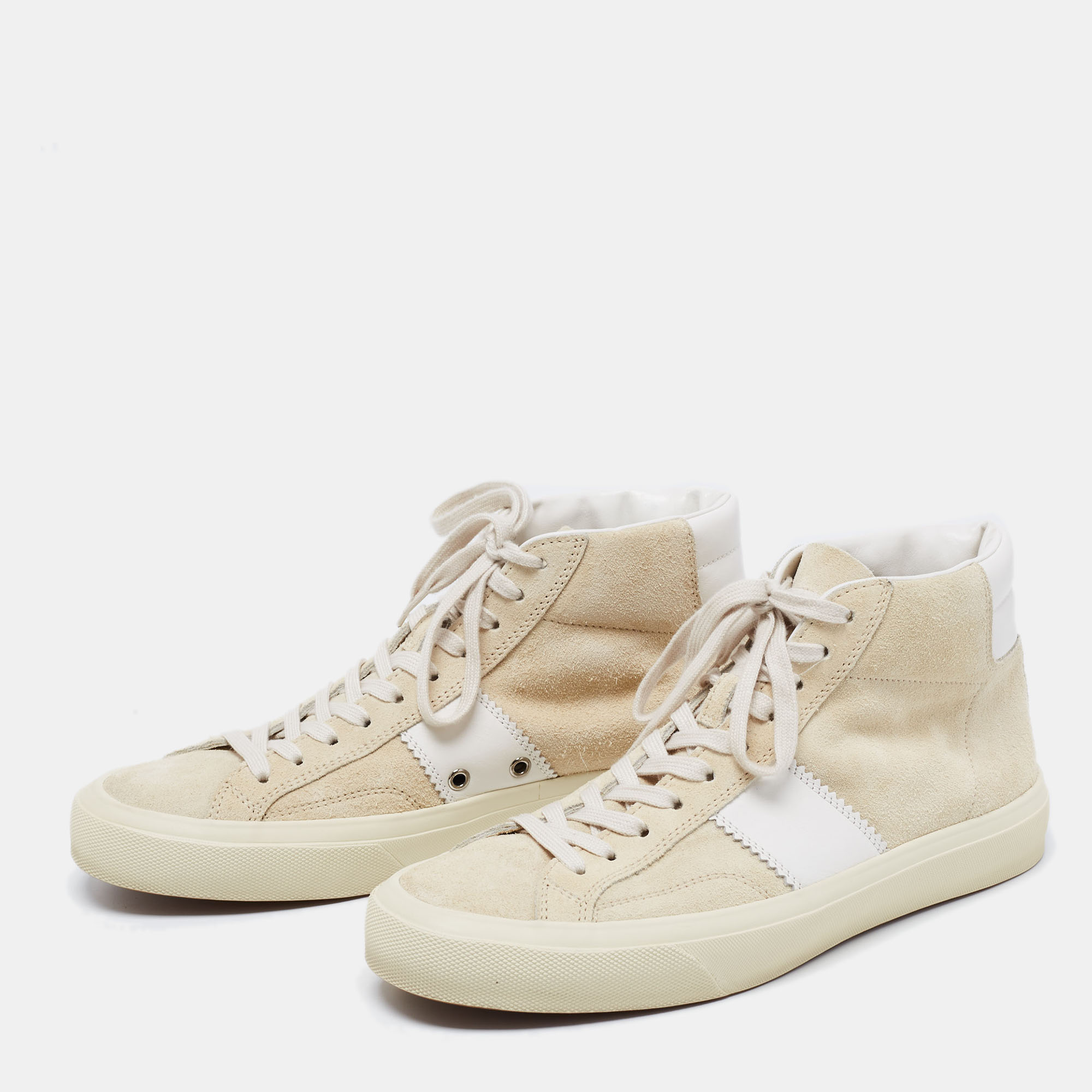 

Tom Ford Beige/White Suede and Leather Cambridge High Top Sneakers Size
