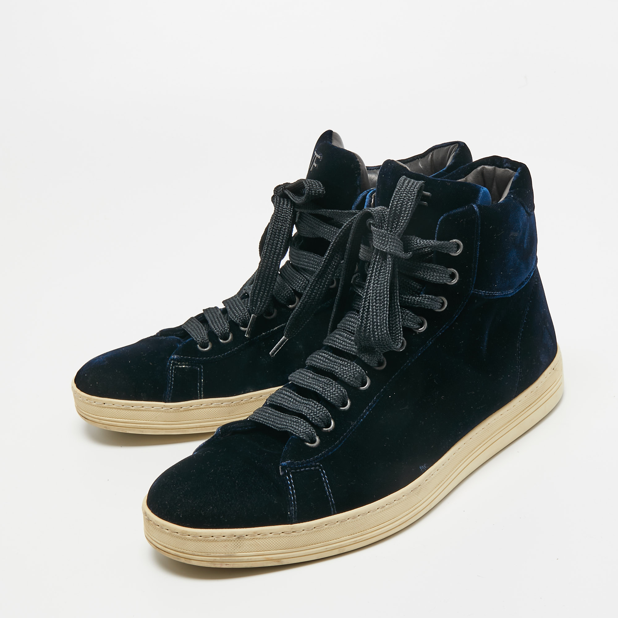 

Tom Ford Navy Blue Velvet Russell High Top Sneakers Size