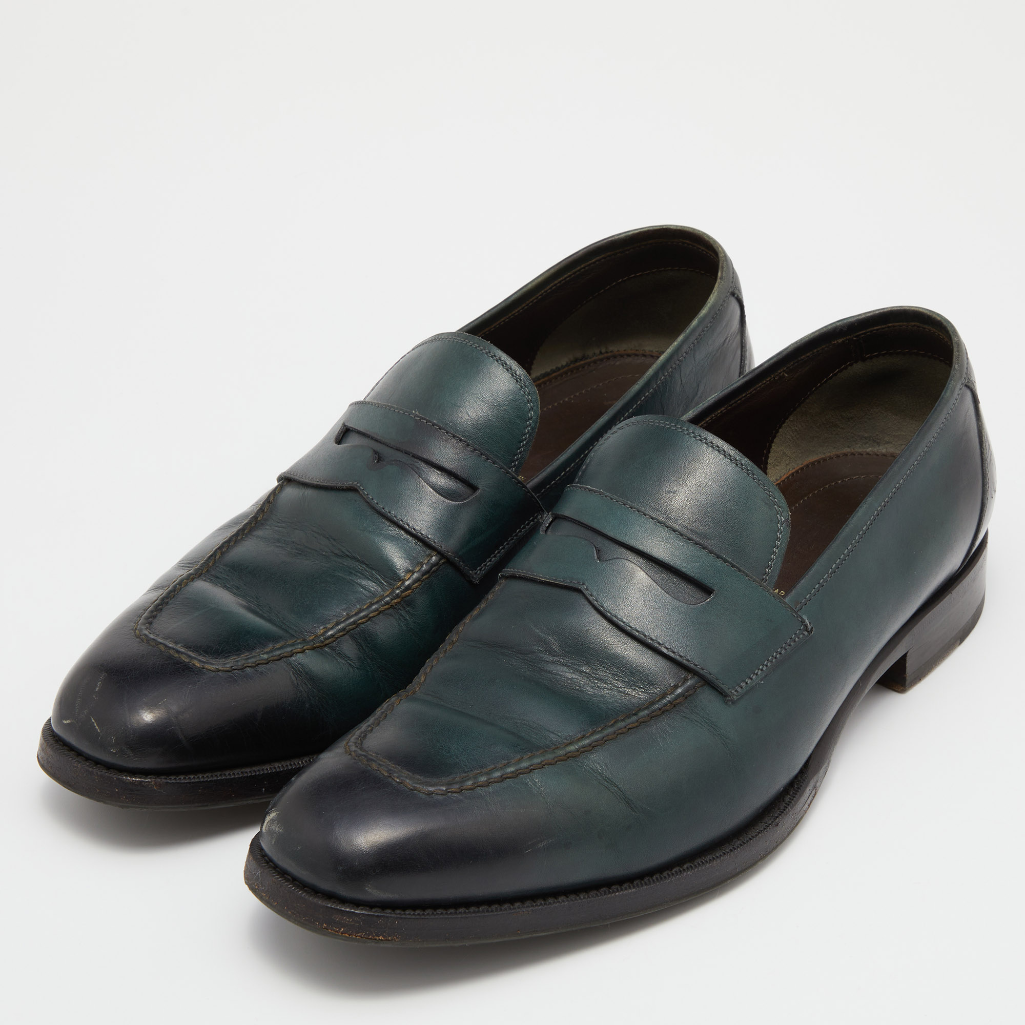 

Tom Ford Green Leather Penny Slip On Loafers Size