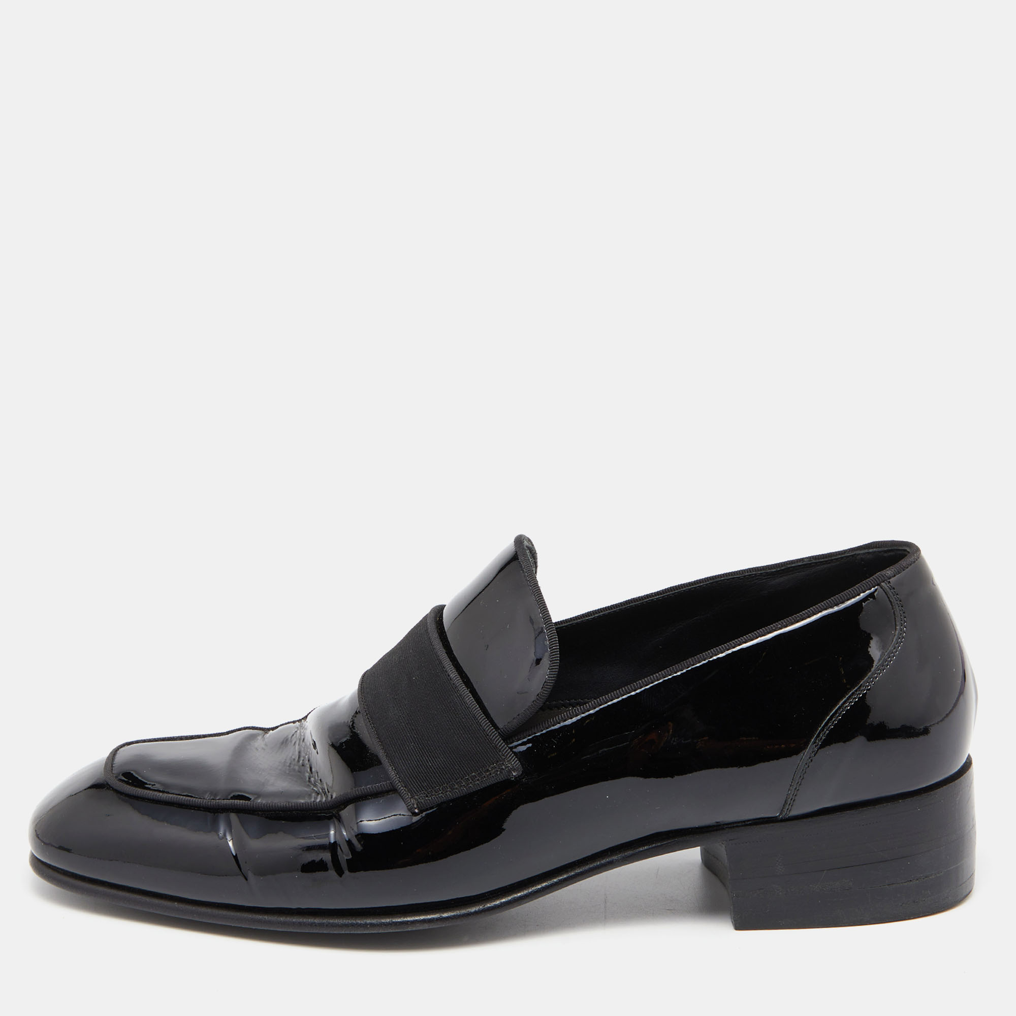 Pre-owned Tom Ford Black Patent Leather And Ribbon Band Tuxedo Loafers Size 43