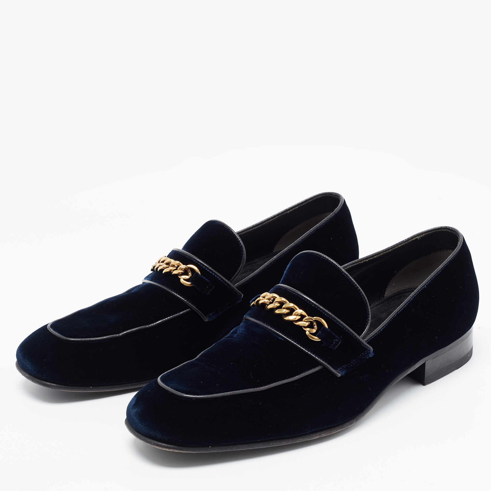 

Tom Ford Navy Blue Velvet York Chain Loafers Size