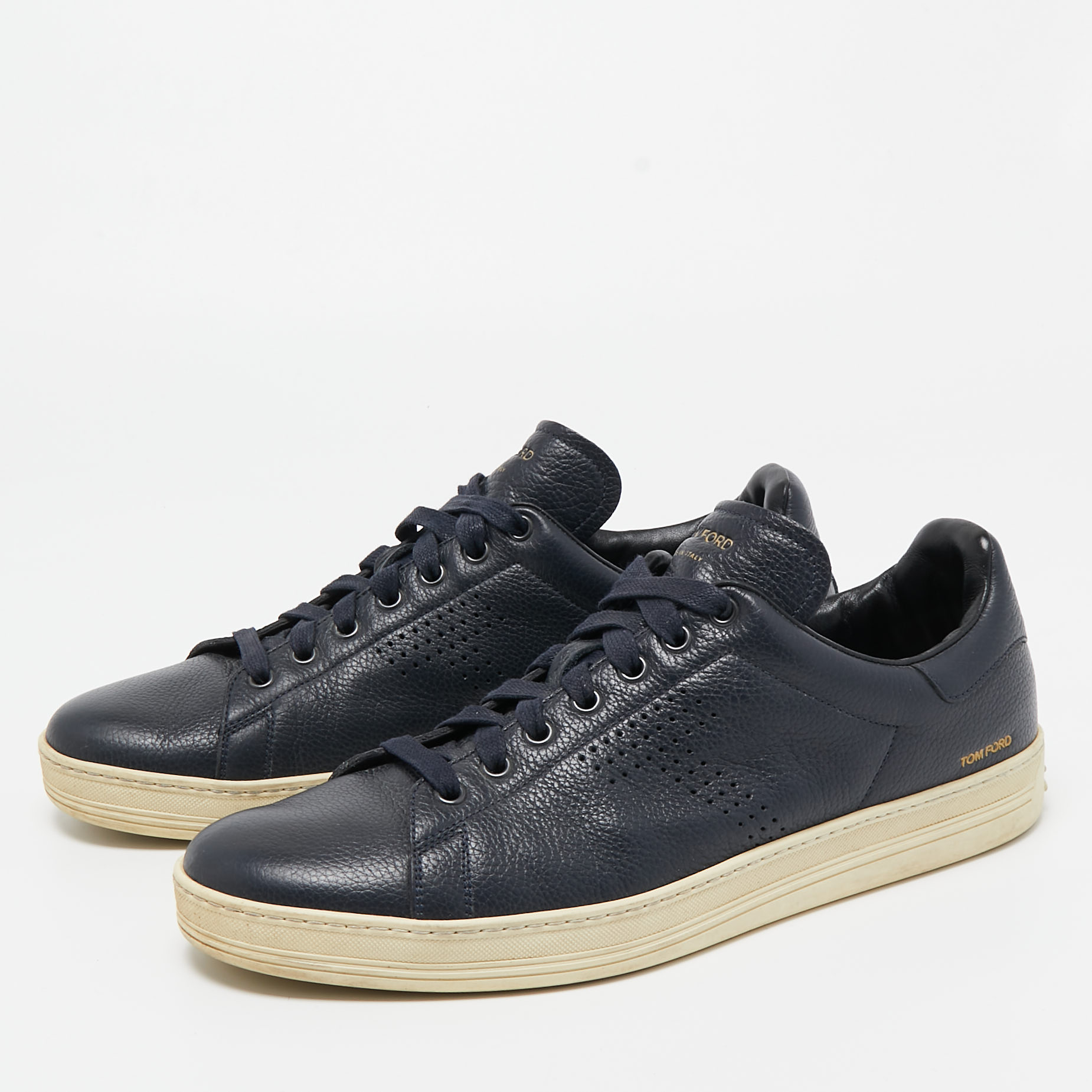 

Tom Ford Navy Blue Leather Low Top Sneakers Size