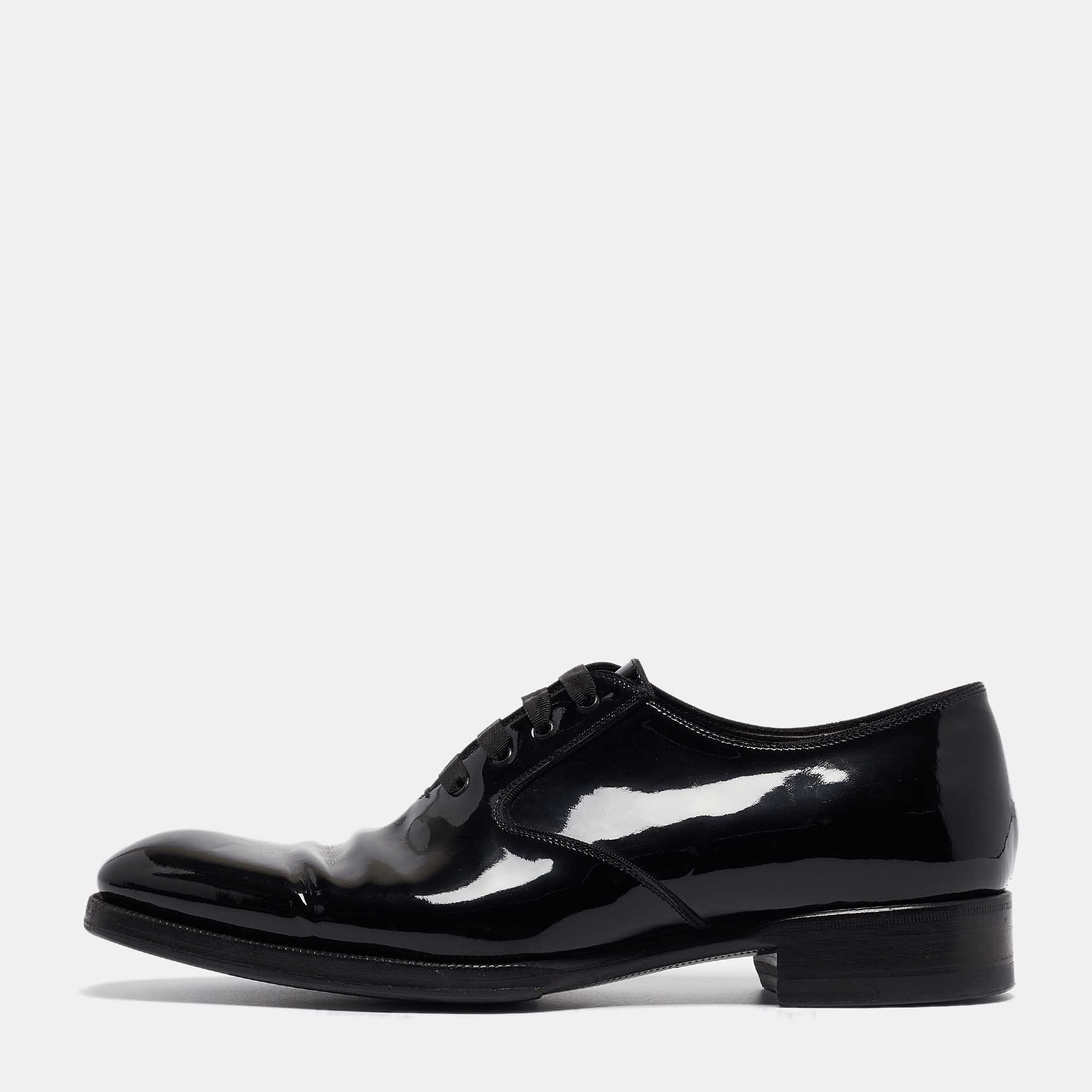 Pre-owned Tom Ford Black Patent Leather Lace Up Oxfords Size 43.5