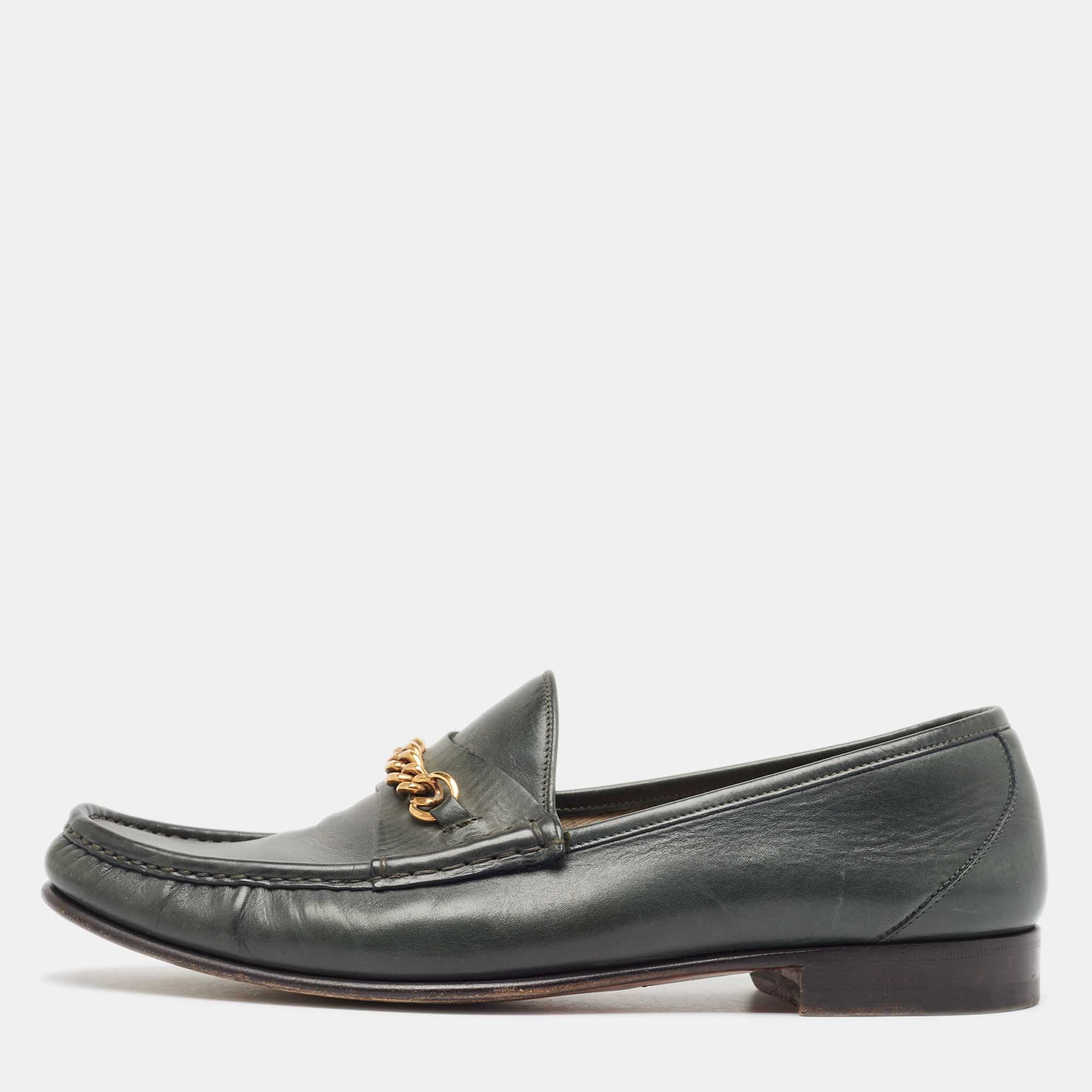 

Tom Ford Green Leather York Chain Loafers Size