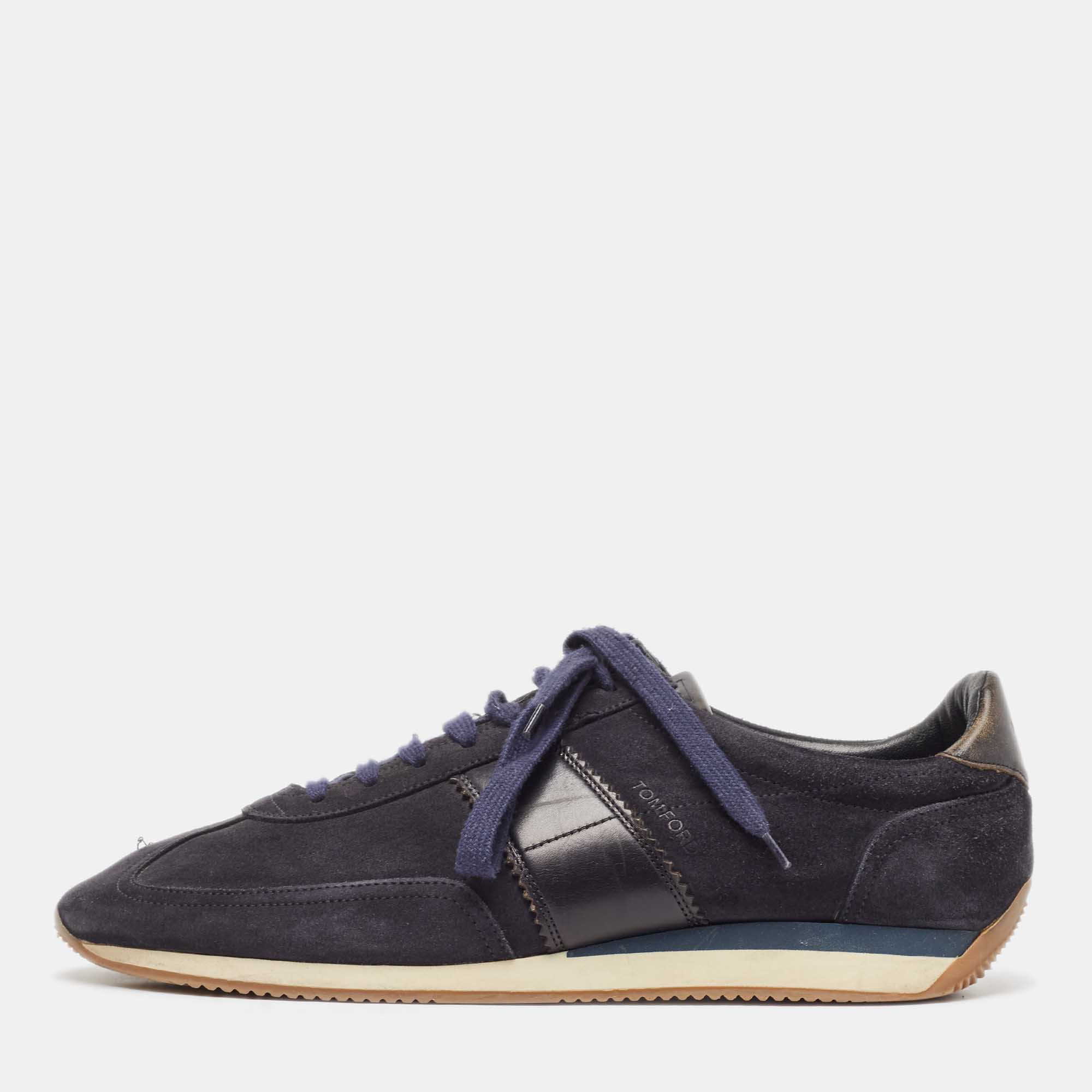 

Tom Ford Navy Blue/Black Leather And Suede Low Top Sneakers Size