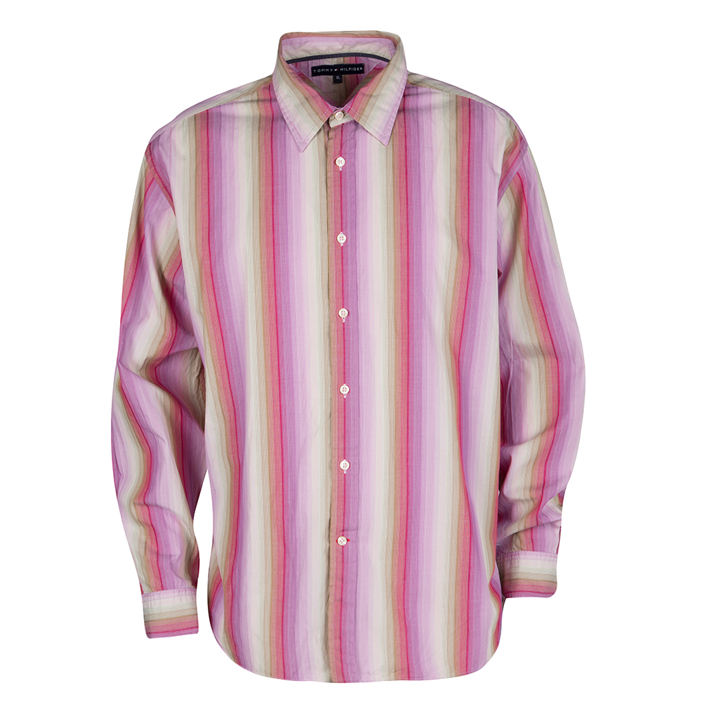 Multicolor Striped Cotton Long Sleeve Button Front Shirt