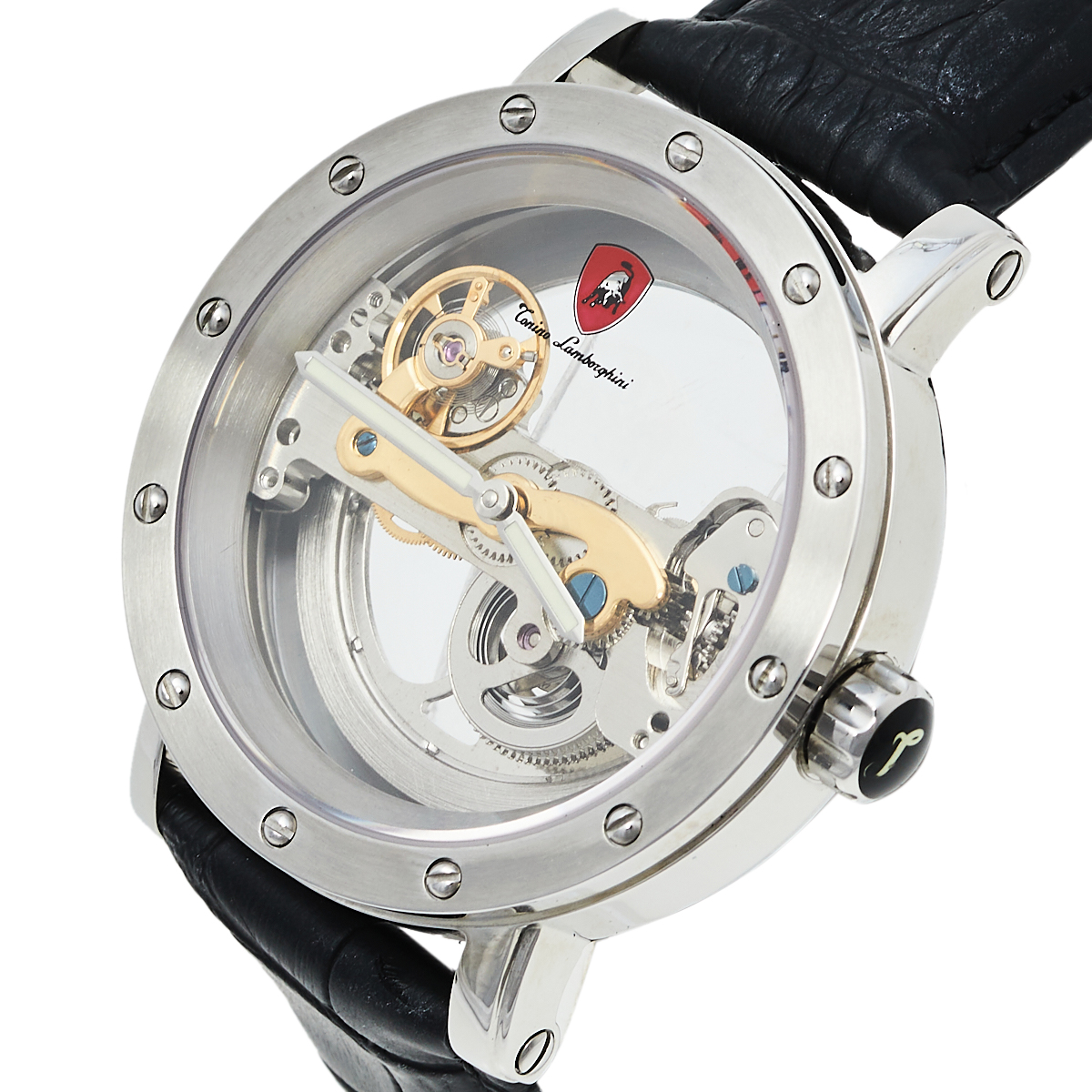 

Tonino Lamborghini Stainless Steel & Leather Skeleton LS4490 Men's Wristwatch, Silver