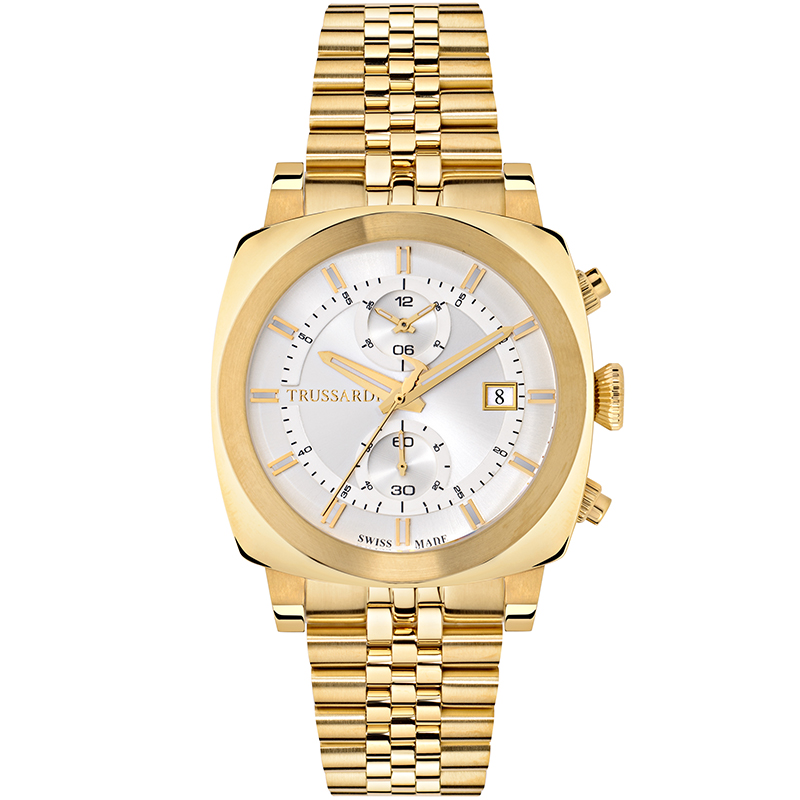 Trussardi Silver Gold Plated Stainless Steel Trussardi 1911 Men's Wristwatch 42MM