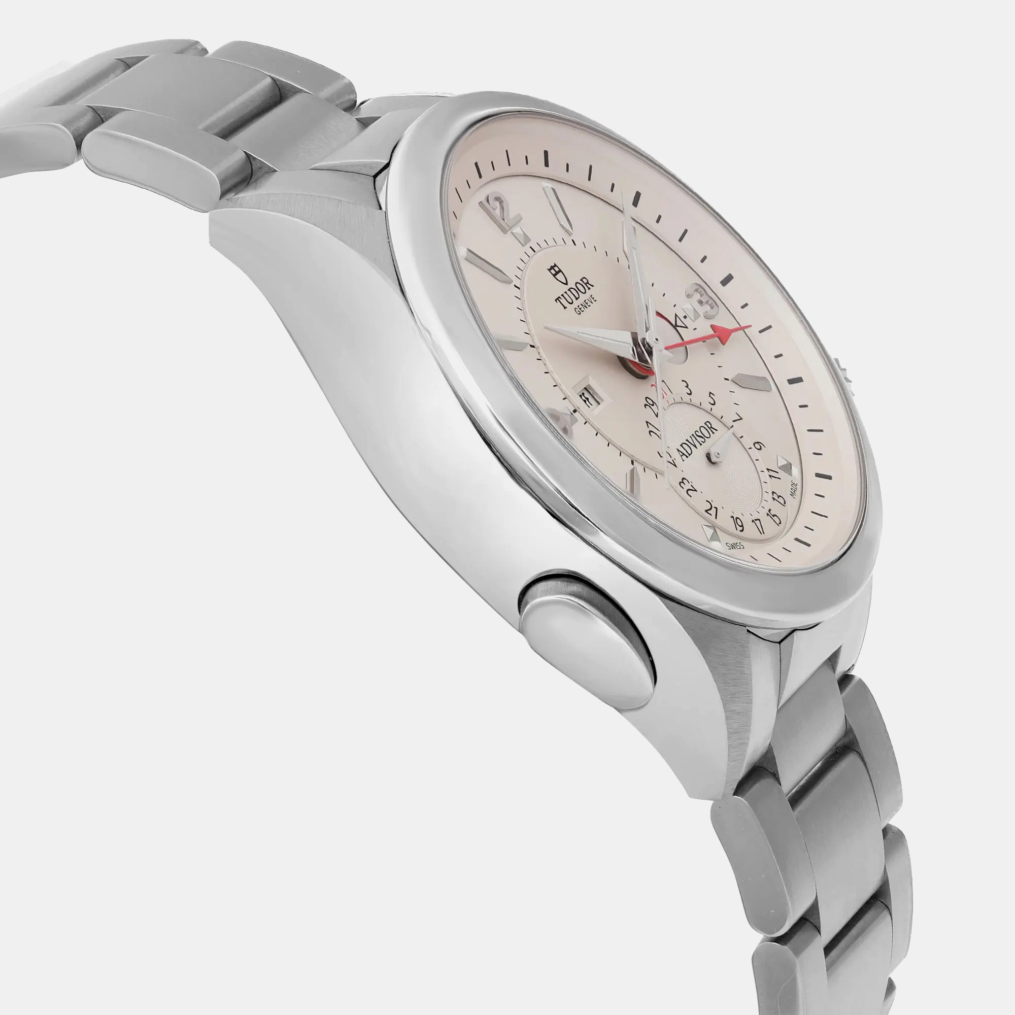 Tudor White Stainless Steel Heritage Advisor 79620T-95740 Automatic Men`s Wristwatch 42mm 