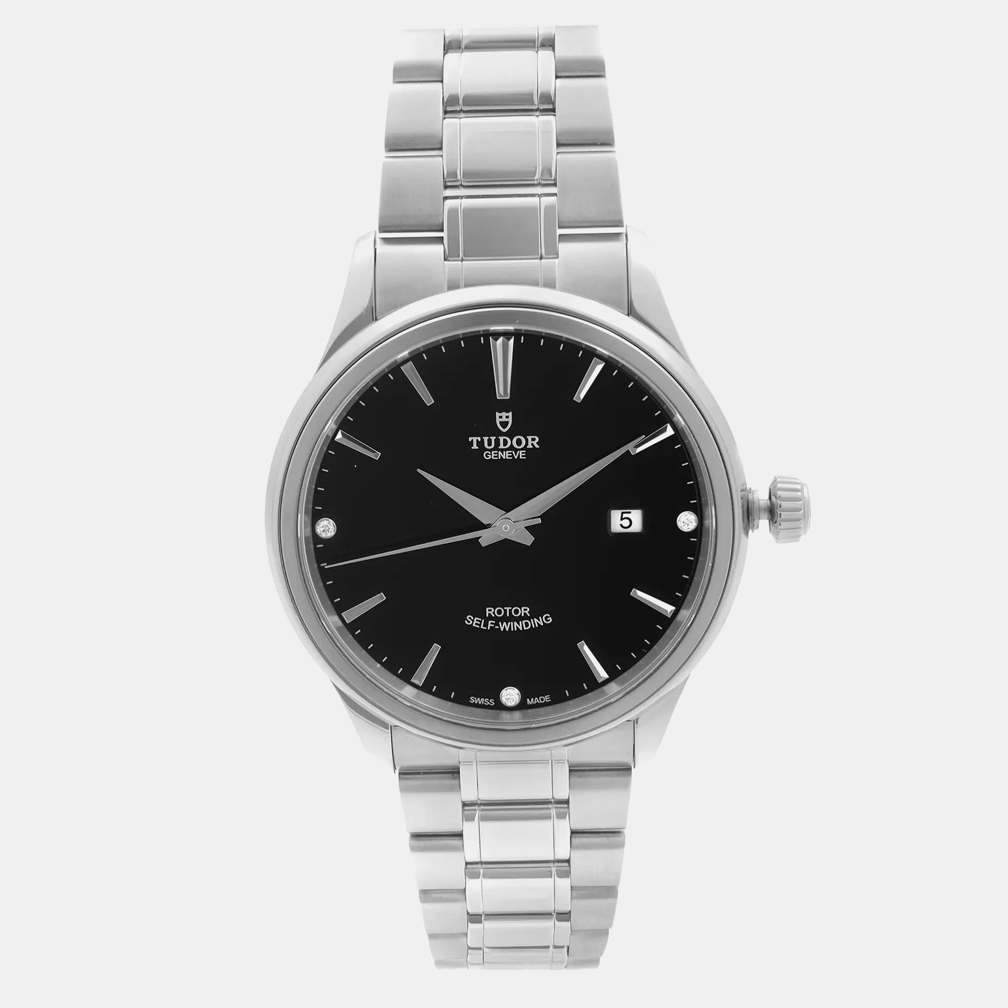 

Tudor Style Stainless Steel Black Diamond Dial Automatic Men's Watch 41 mm