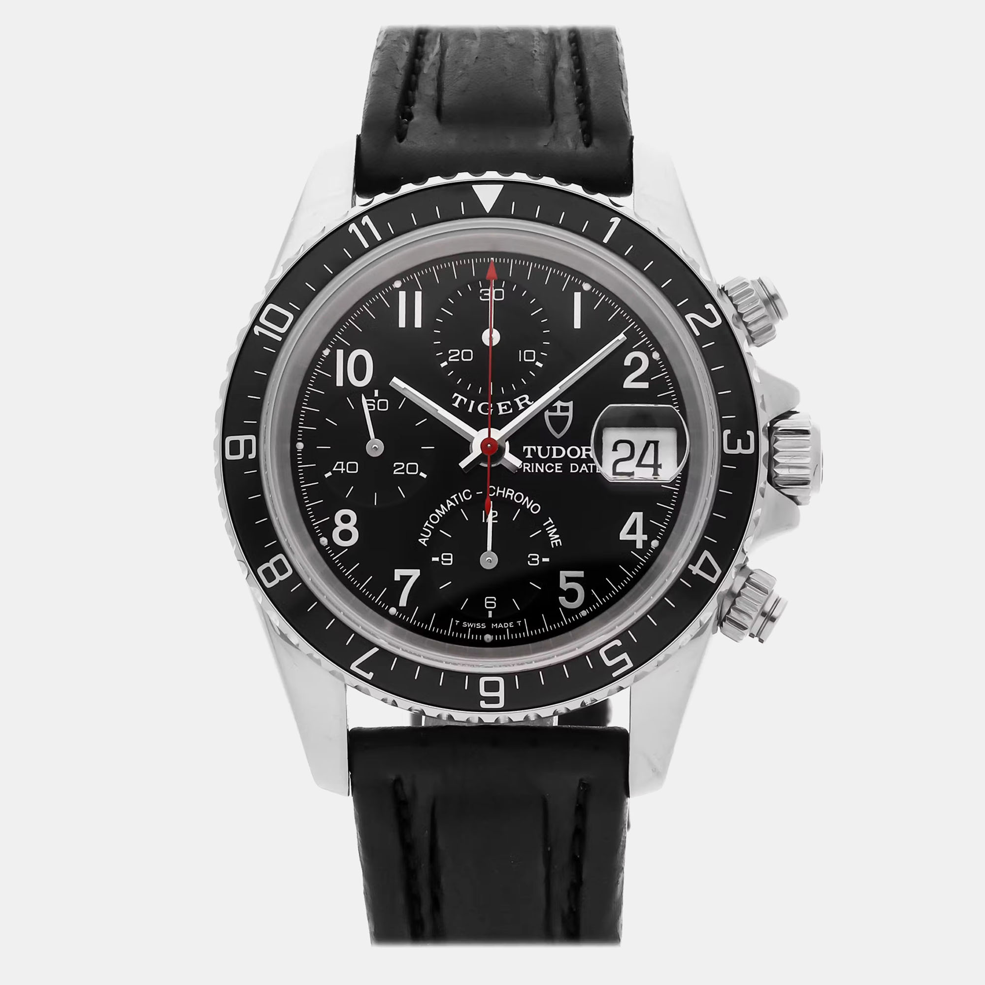 

Tudor Tiger Prince Date Chronograph 79270P Automatic Stainless Steel Silver Dial Men's Wristwatch, Black