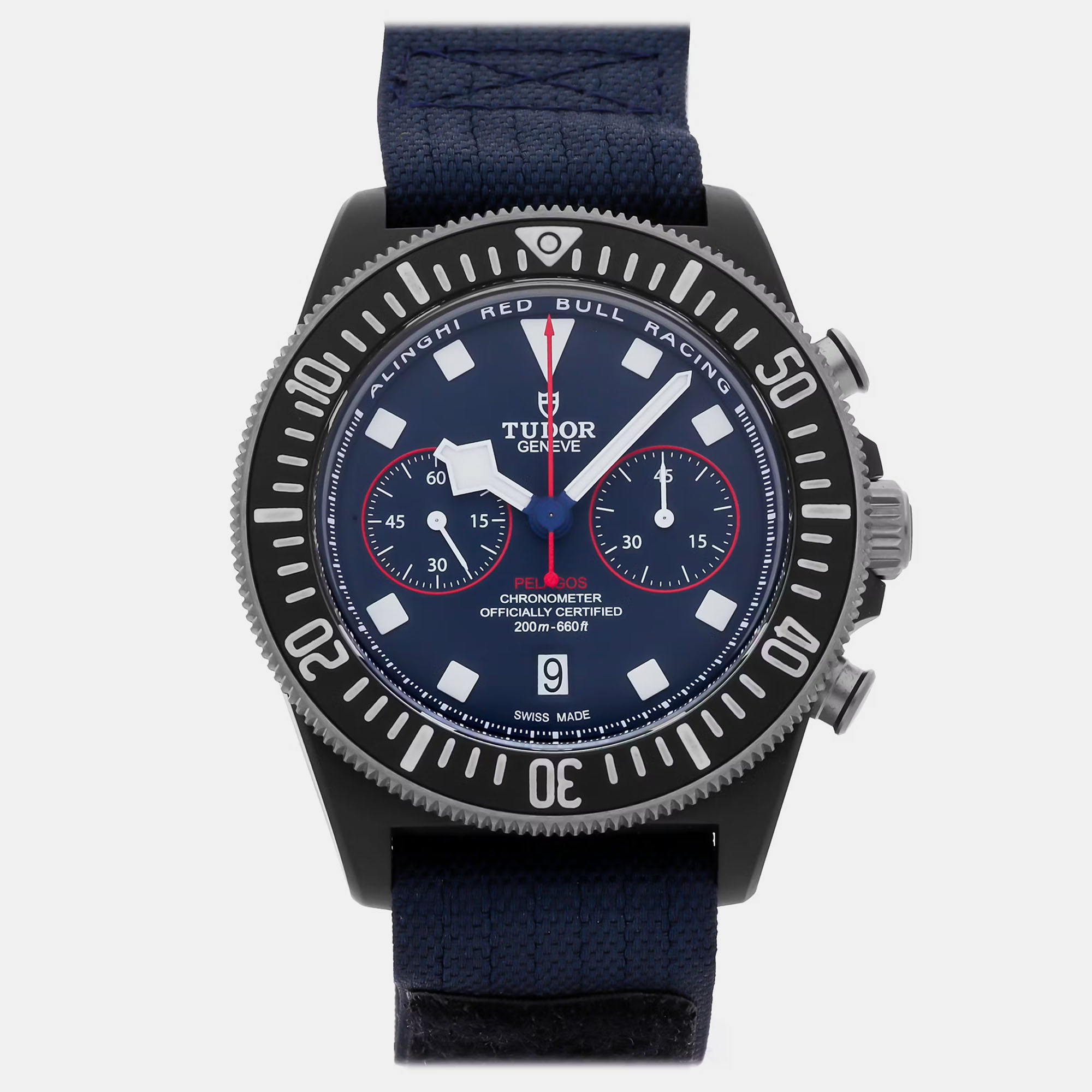 Pre-owned Tudor Pelagos Fxd Chronograph 25807kn Blue Automatic Composite Men's Wristwatch 43 Mm