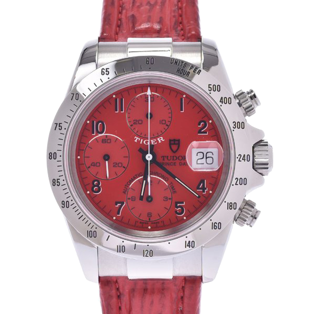 Click to view more detailed imagery on our partner's website Pre-owned Tudor Red Stainless Steel Tiger Prince Date Chronograph Automatic 79280p Men's Wristwatch 40 Mm