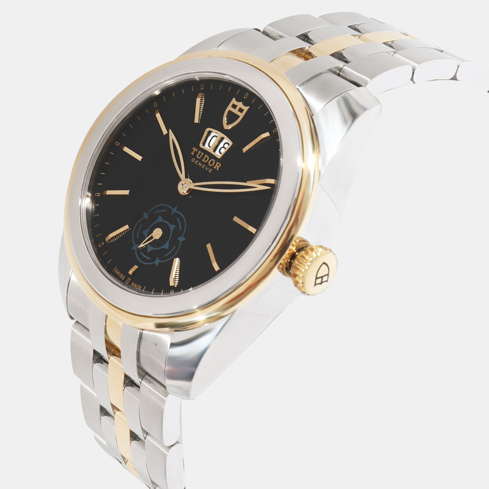 

Tudor Black 18k Yellow Gold And Stainless Steel Glamour Double Date 57003 Automatic Men's Wristwatch 42 mm