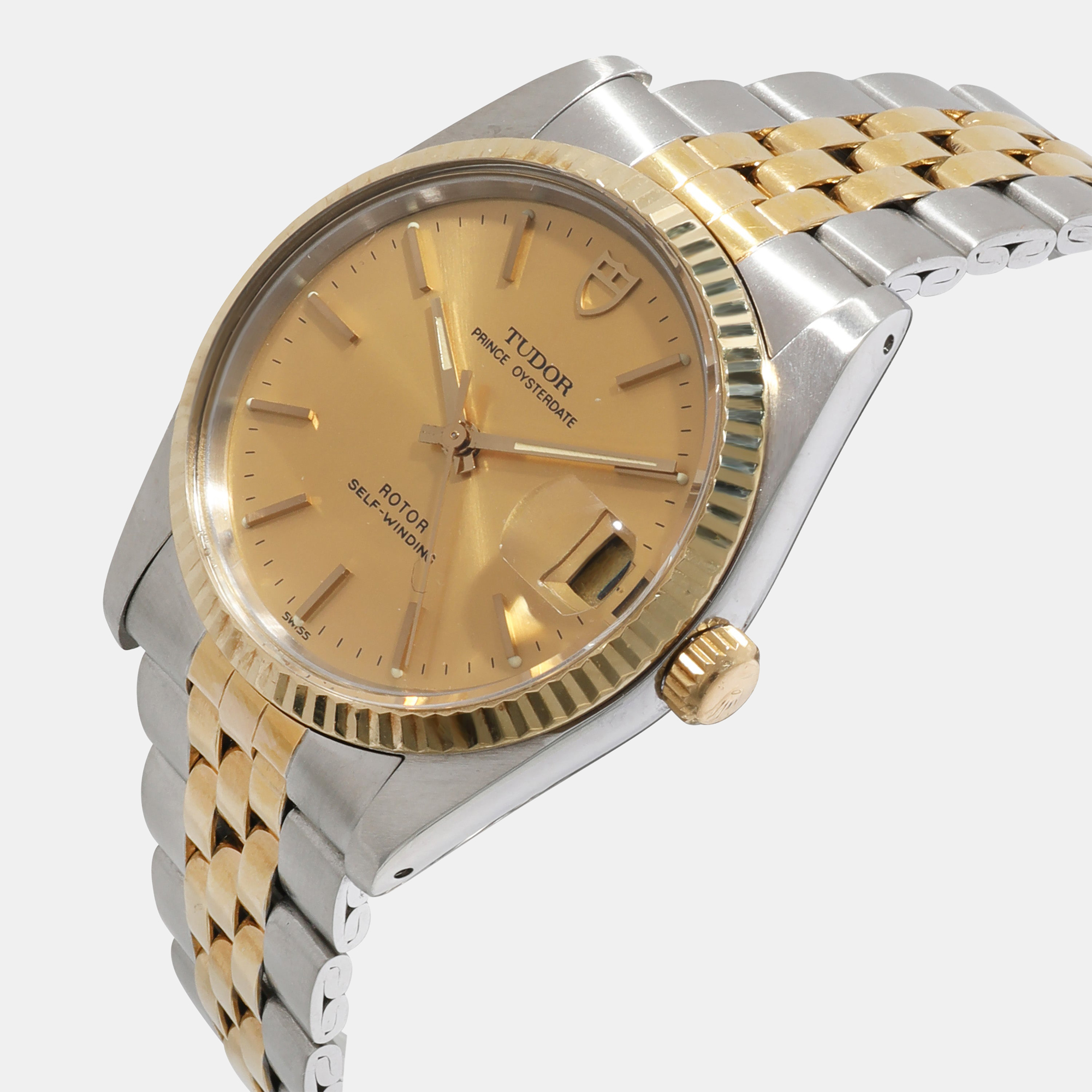 

Tudor Champagne 18k Yellow Gold And Stainless Steel Prince Oysterdate 74033 Hand-Winding Men's Wristwatch 34 mm