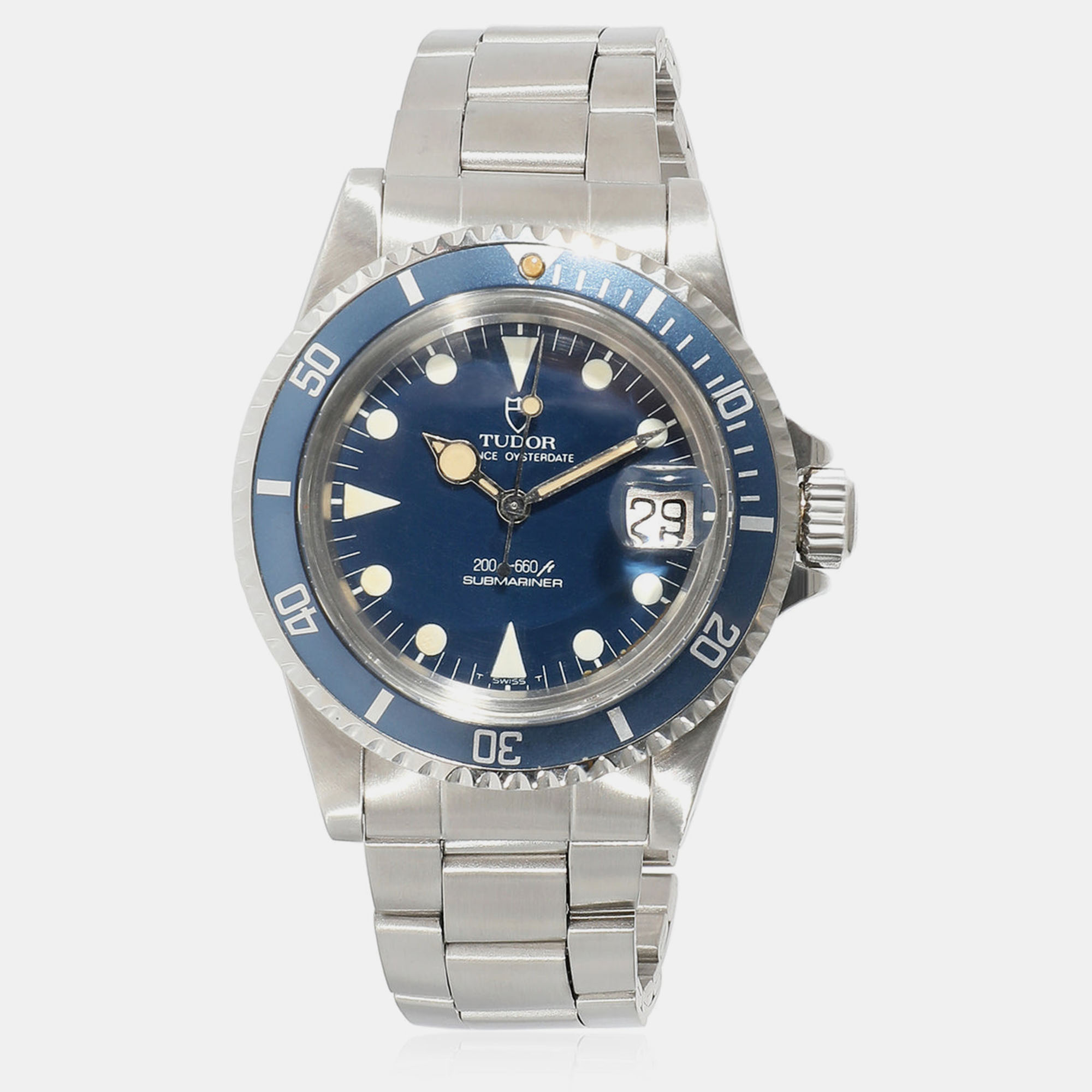 Pre-owned Tudor Blue Stainless Steel Submariner 76100 Automatic Men's Wristwatch 40 Mm