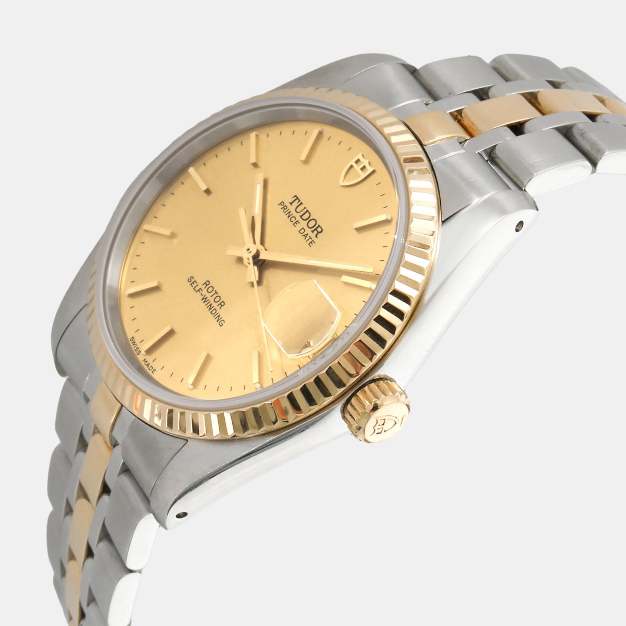 

Tudor Gold 18K Yellow Gold Stainless Steel Prince Date 74033 Automatic Men's Wristwatch 34 mm