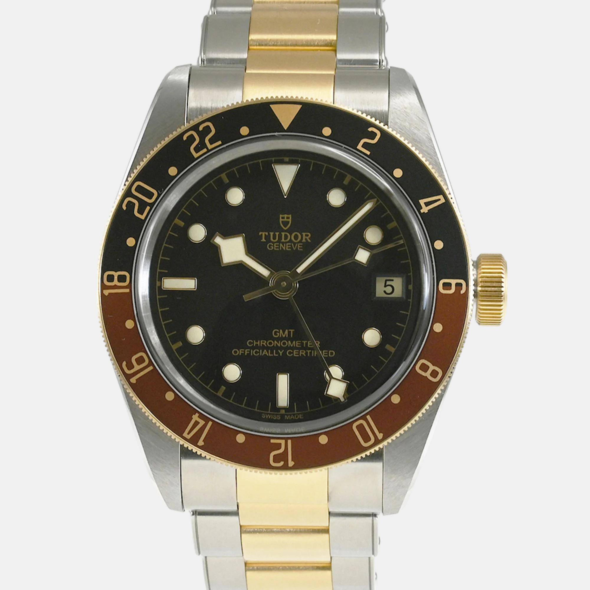 Pre-owned Tudor Black 18k Yellow Gold Stainless Steel Black Bay 79833mn Automatic Men's Wristwatch 41 Mm
