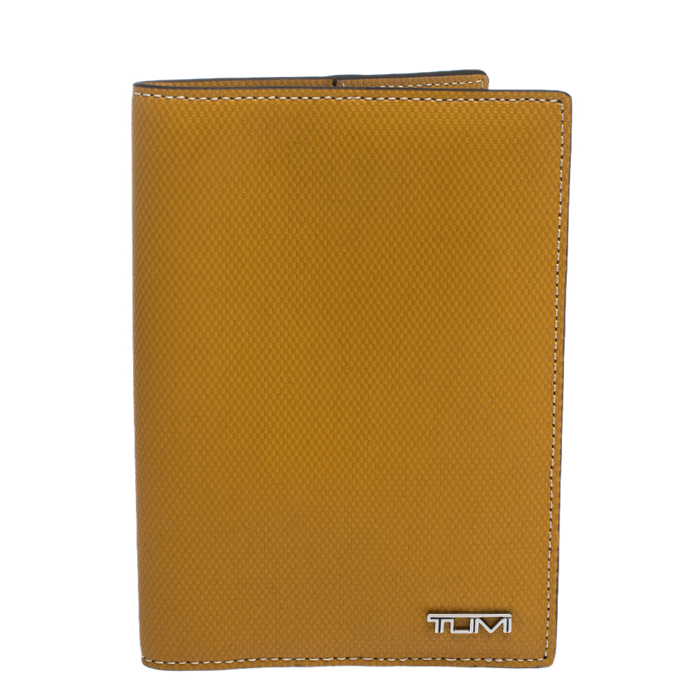 Pre Owned Tumi Mustard Leather Passport Cover