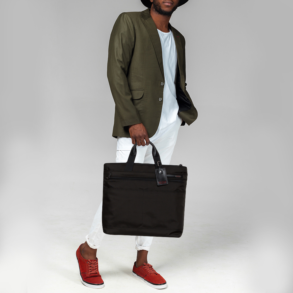 

Tumi Black Nylon and Leather Companion Tote