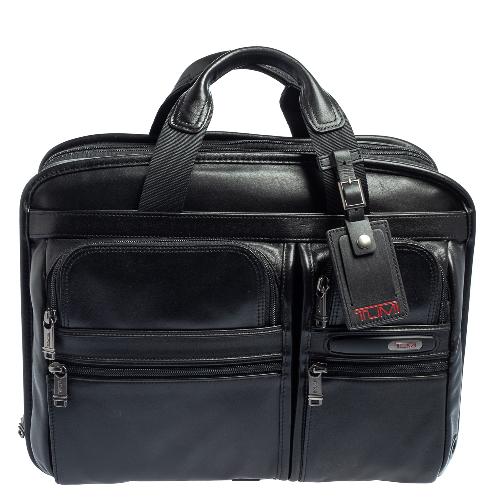 Pre-owned Tumi Black Leather Gen 4.2 Core T-pass Expandable Laptop Briefcase