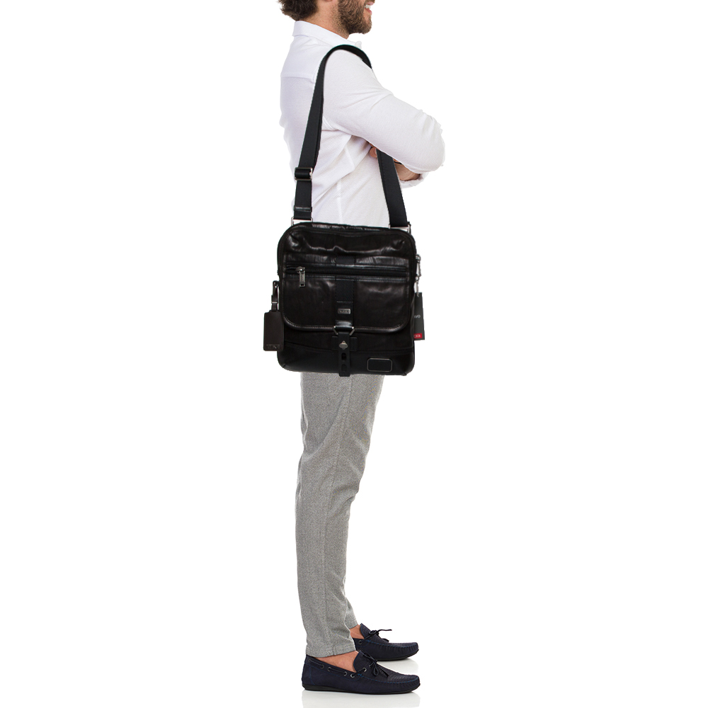 

TUMI Black Leather Annapolis Zip Flap Messenger Bag